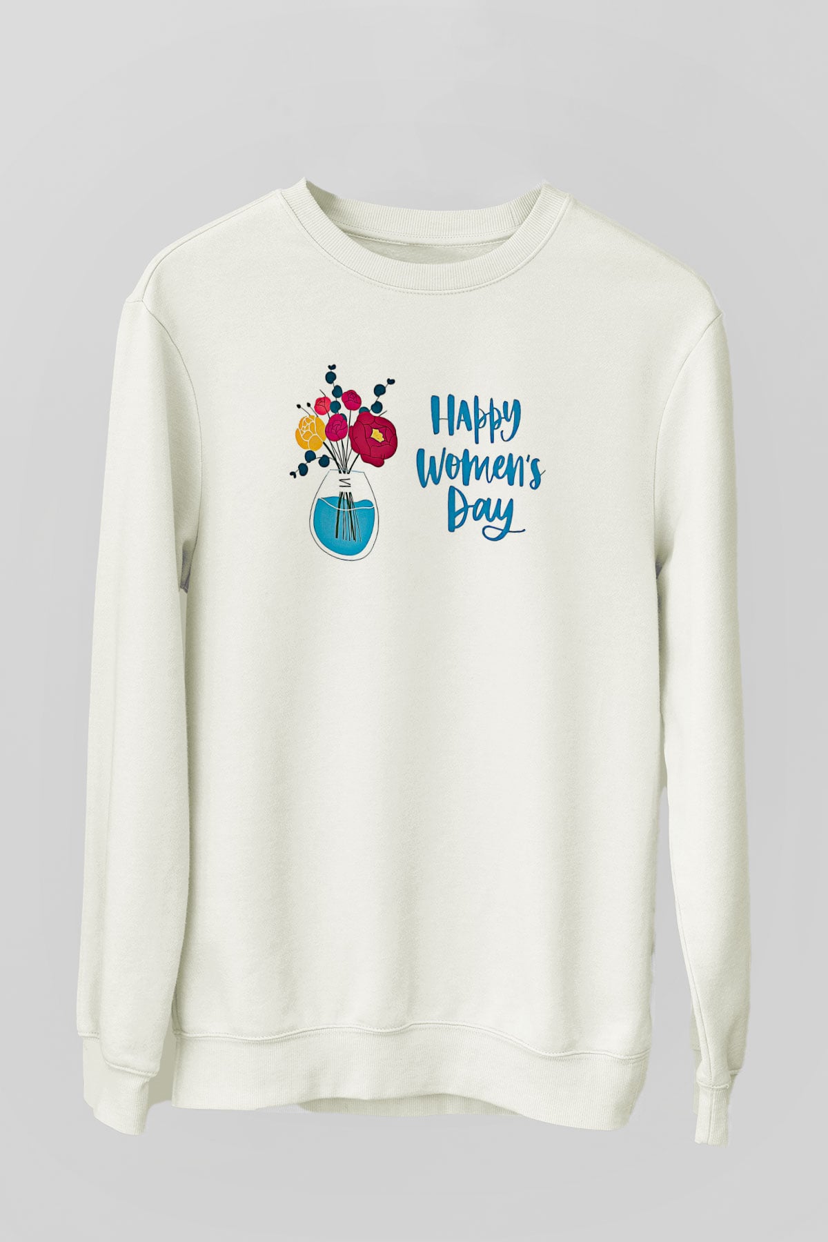 Kadınlar Günü Baskılı Beyaz Unisex Sweatshirt