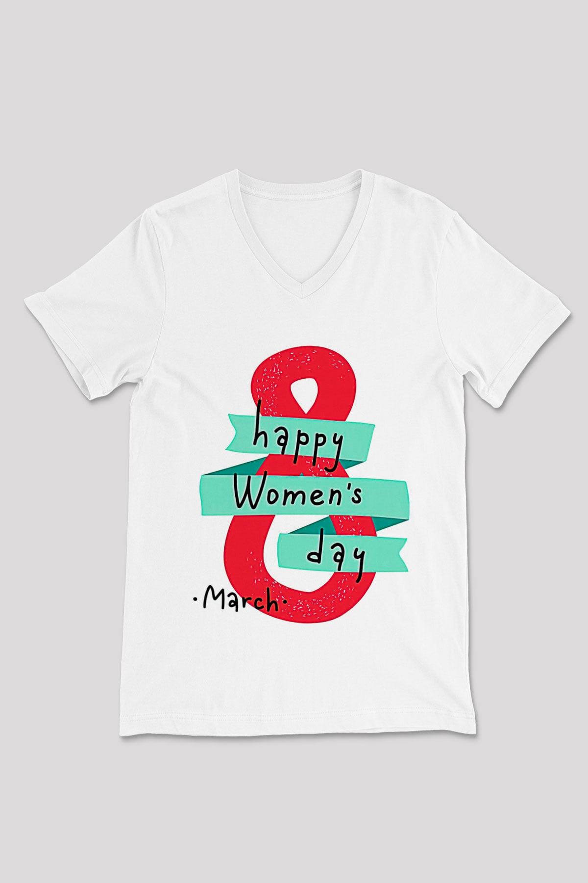 Kadınlar Günü Baskılı Beyaz Unisex V Yaka Tişört - Tshirt