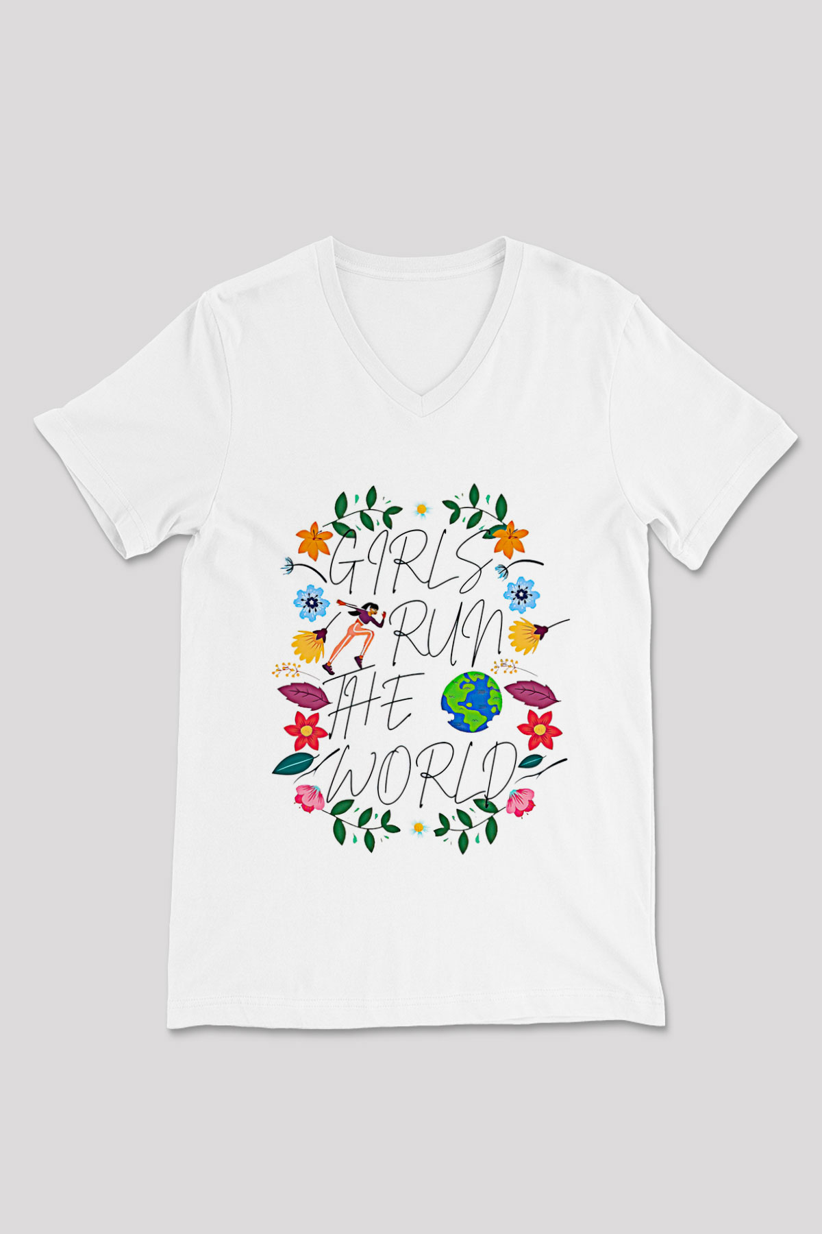 Kadınlar Günü Baskılı Beyaz Unisex V Yaka Tişört - Tshirt