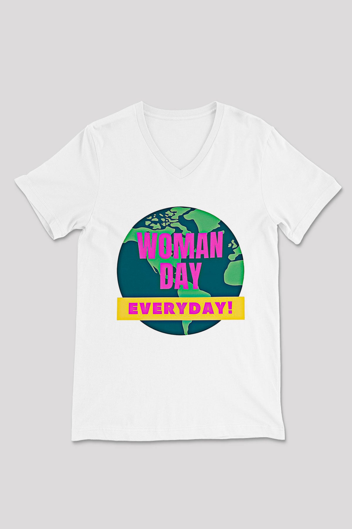 Kadınlar Günü Baskılı Beyaz Unisex V Yaka Tişört - Tshirt