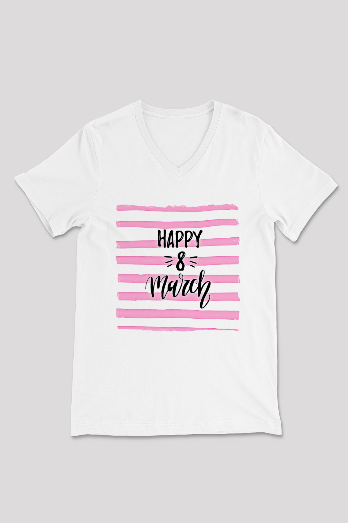Kadınlar Günü Baskılı Beyaz Unisex V Yaka Tişört - Tshirt