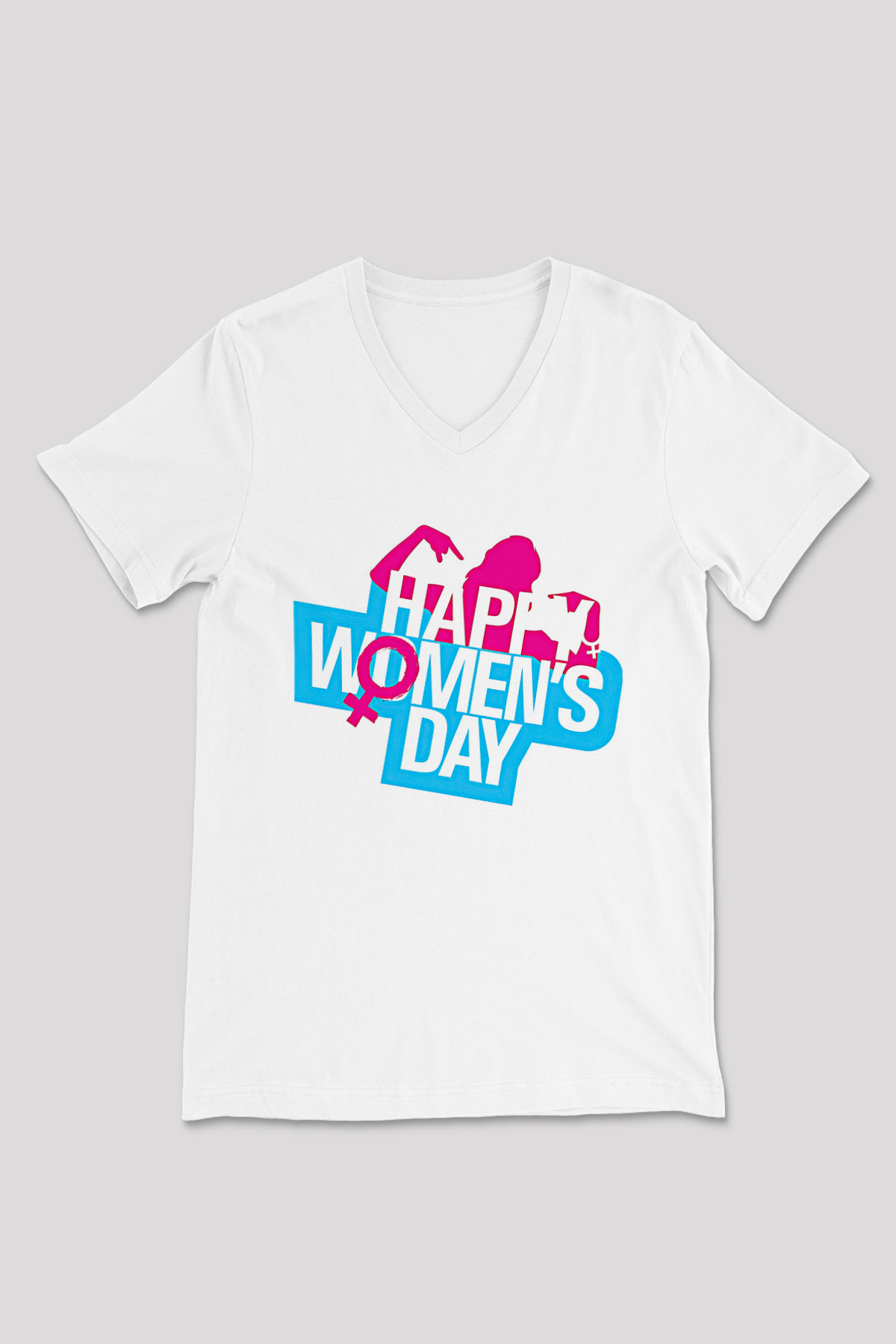 Kadınlar Günü Baskılı Beyaz Unisex V Yaka Tişört - Tshirt