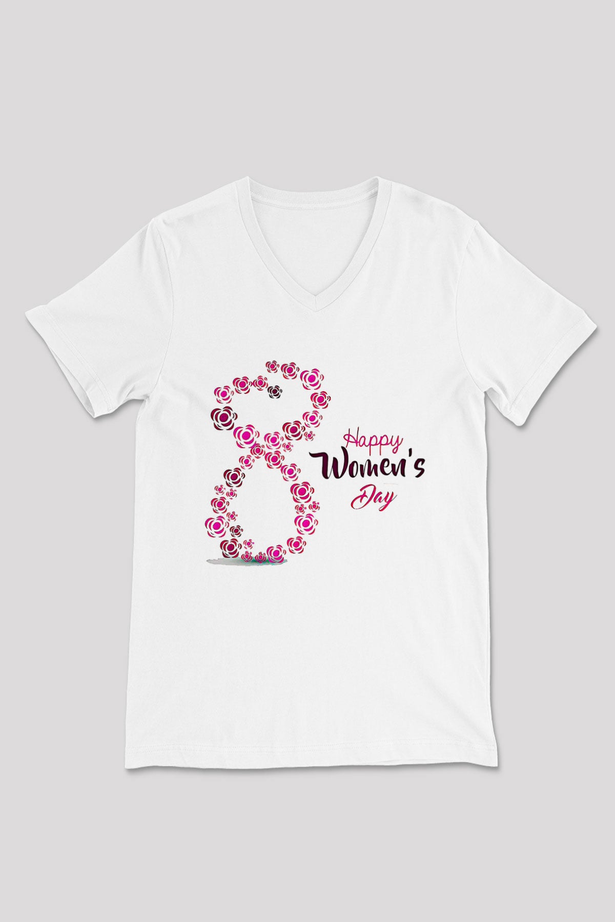 Kadınlar Günü Baskılı Beyaz Unisex V Yaka Tişört - Tshirt