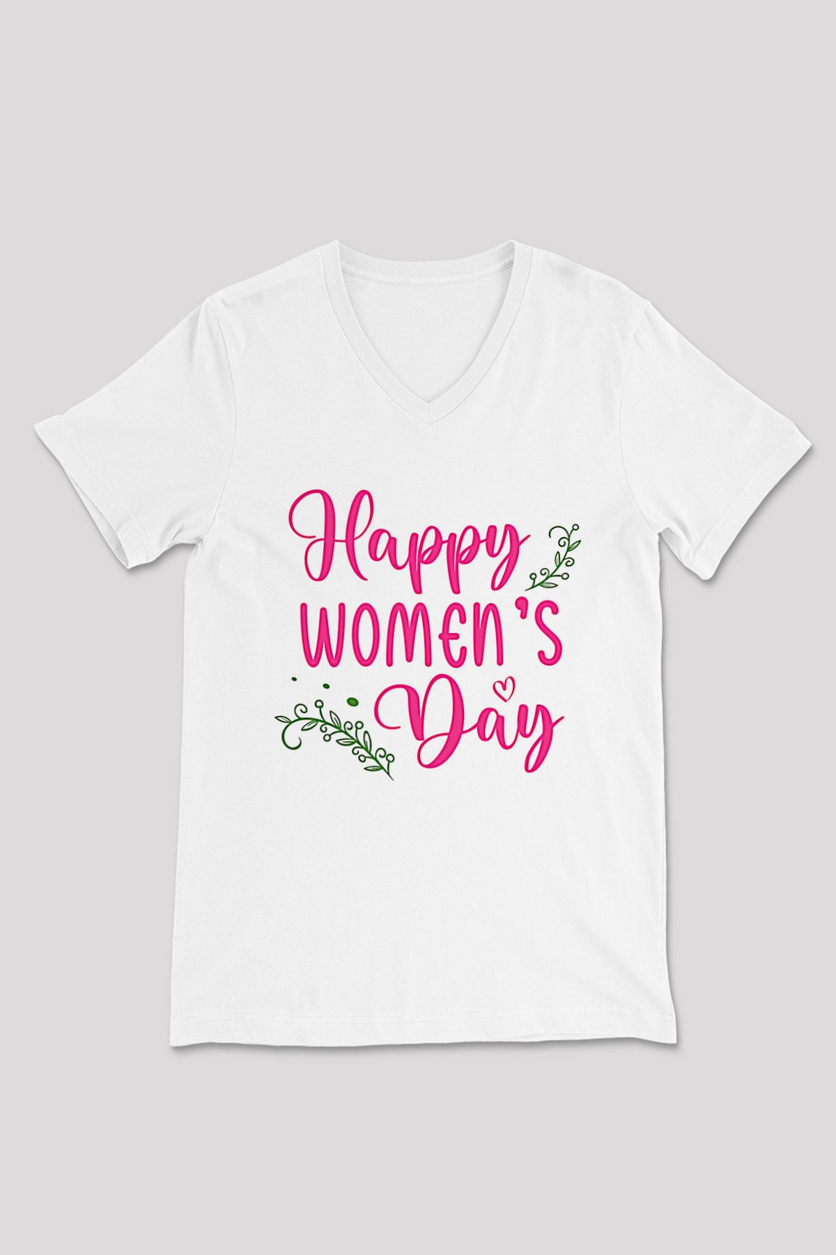 Kadınlar Günü Baskılı Beyaz Unisex V Yaka Tişört - Tshirt