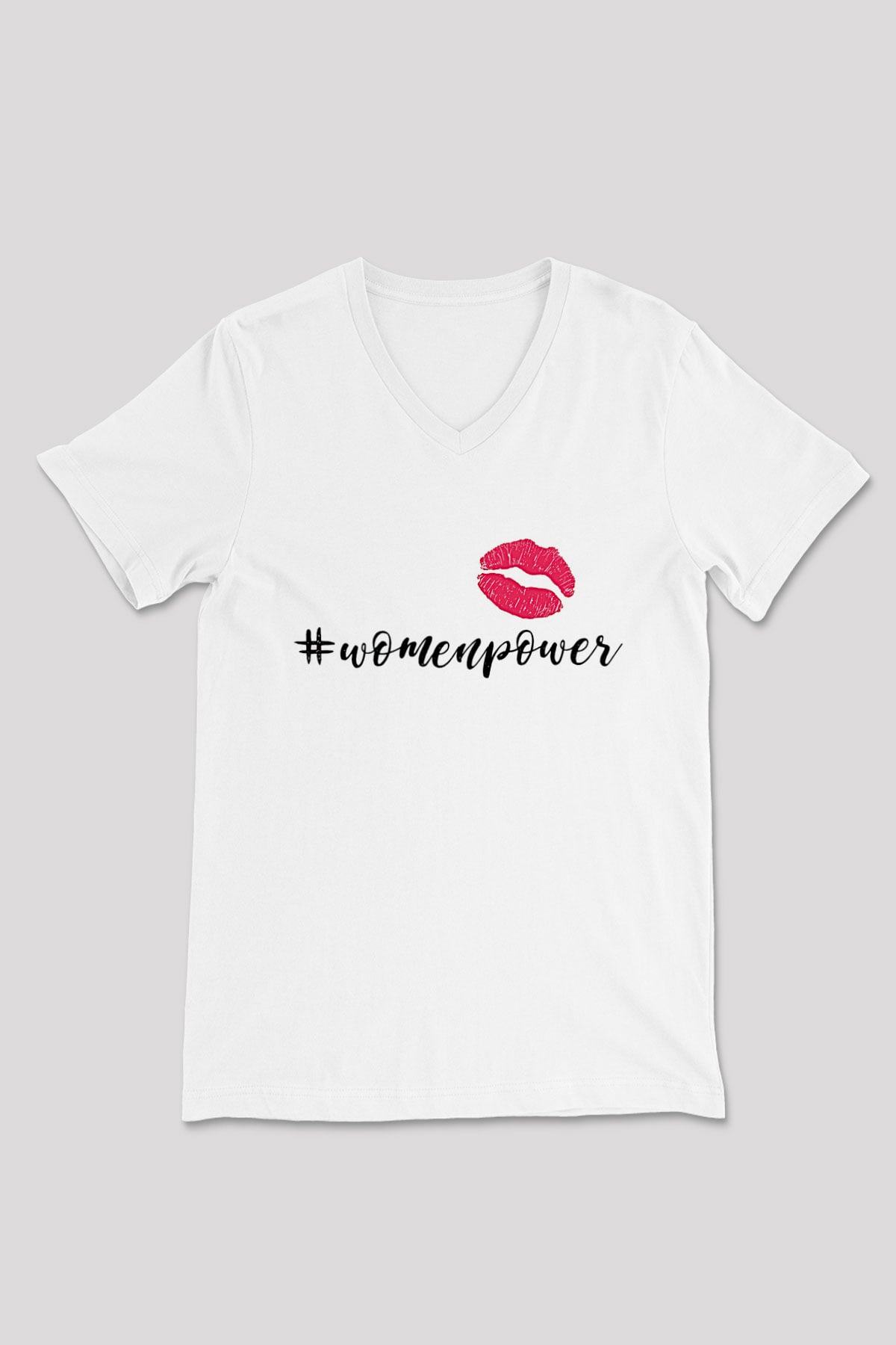 Kadınlar Günü Baskılı Beyaz Unisex V Yaka Tişört - Tshirt