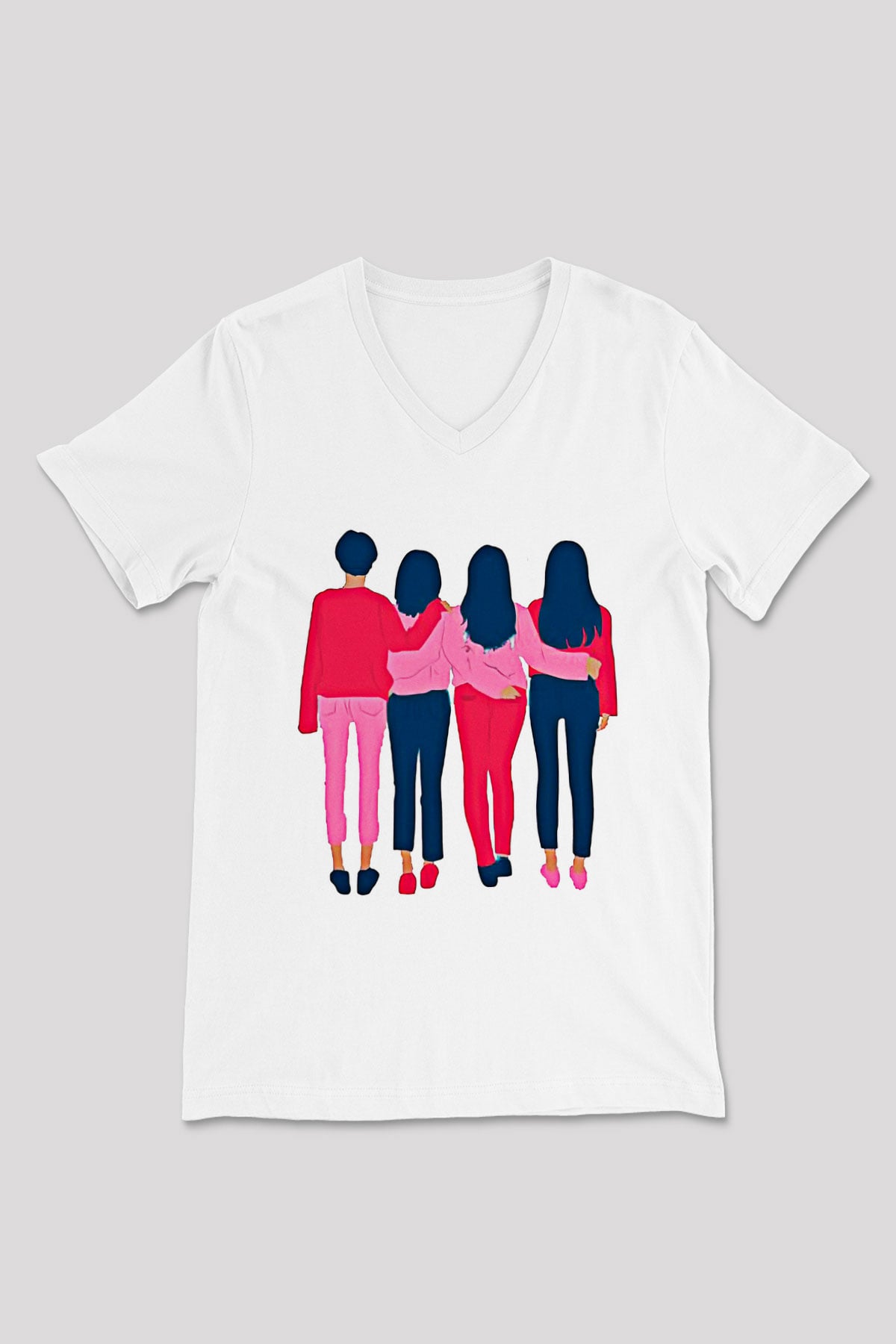 Kadınlar Günü Baskılı Beyaz Unisex V Yaka Tişört - Tshirt