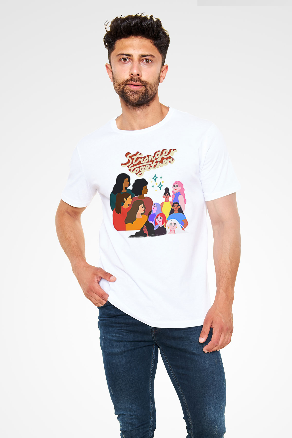 Kadınlar Günü Baskılı Unisex Beyaz Tişört - Tshirt