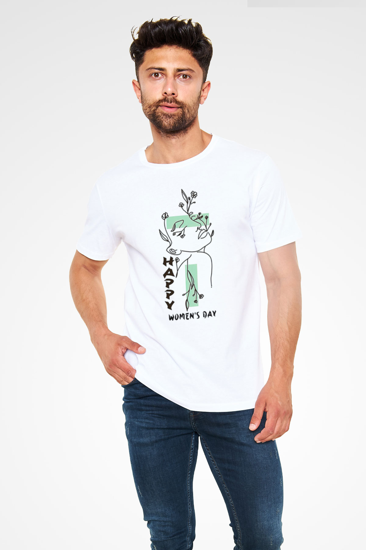 Kadınlar Günü Baskılı Unisex Beyaz Tişört - Tshirt