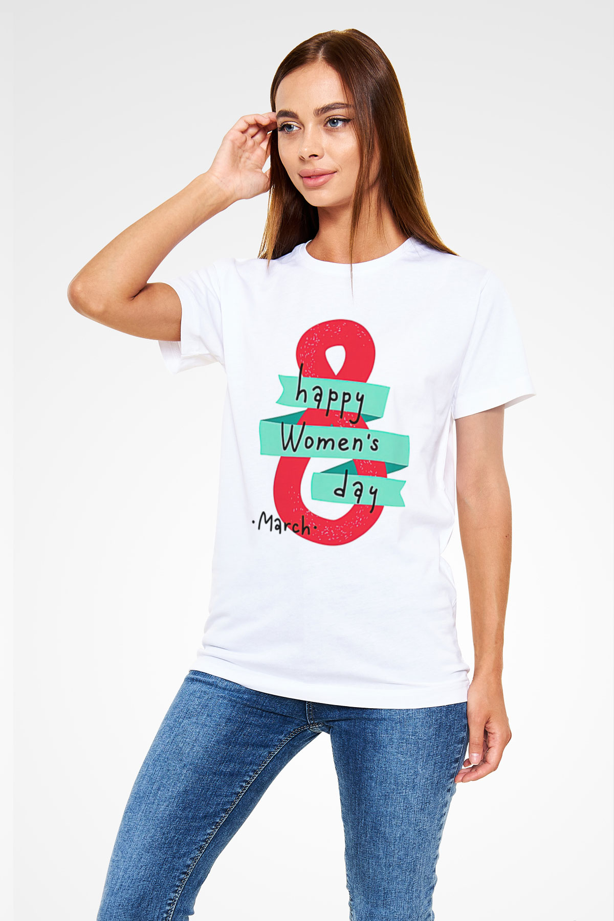 Kadınlar Günü Baskılı Unisex Beyaz Tişört - Tshirt
