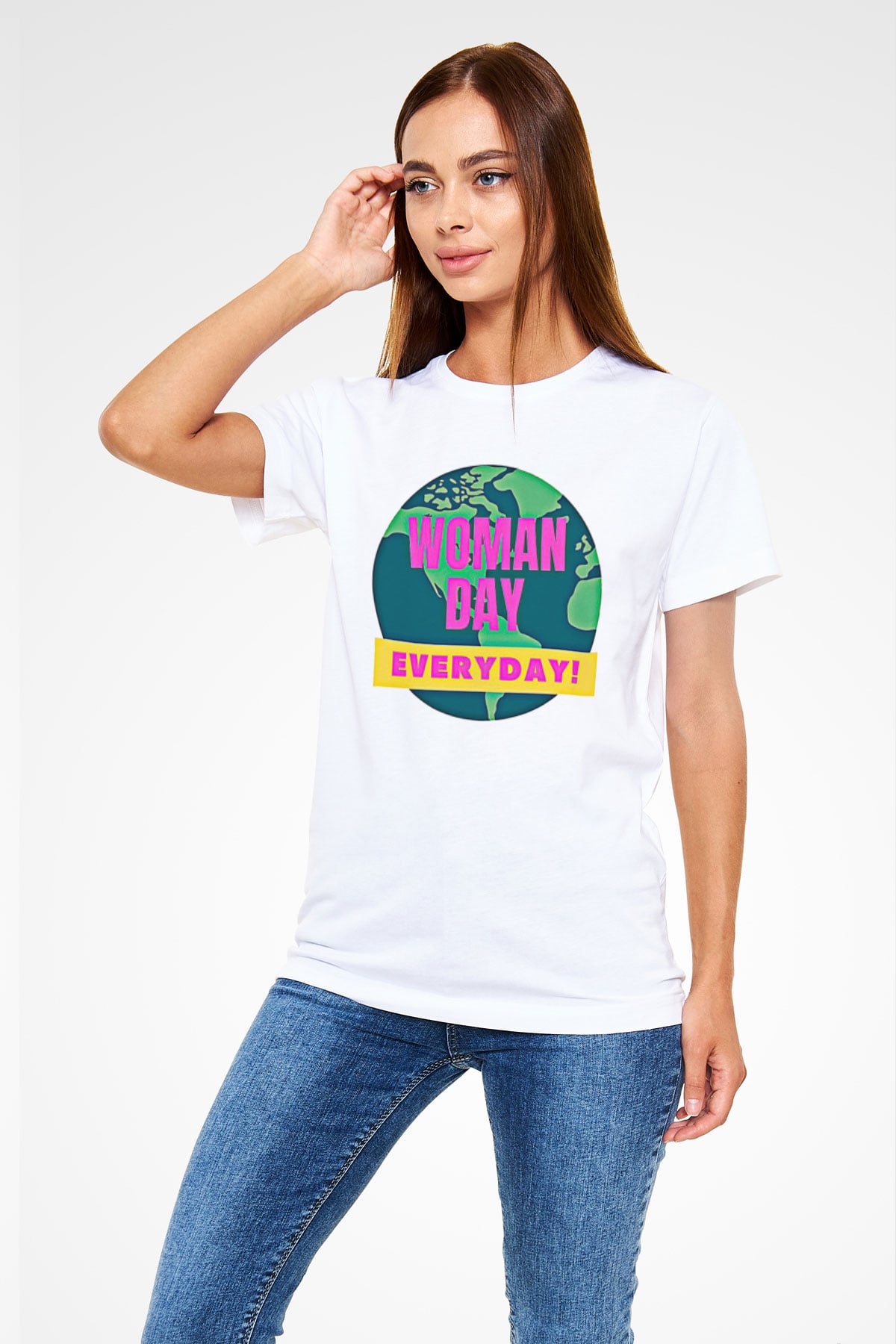 Kadınlar Günü Baskılı Unisex Beyaz Tişört - Tshirt