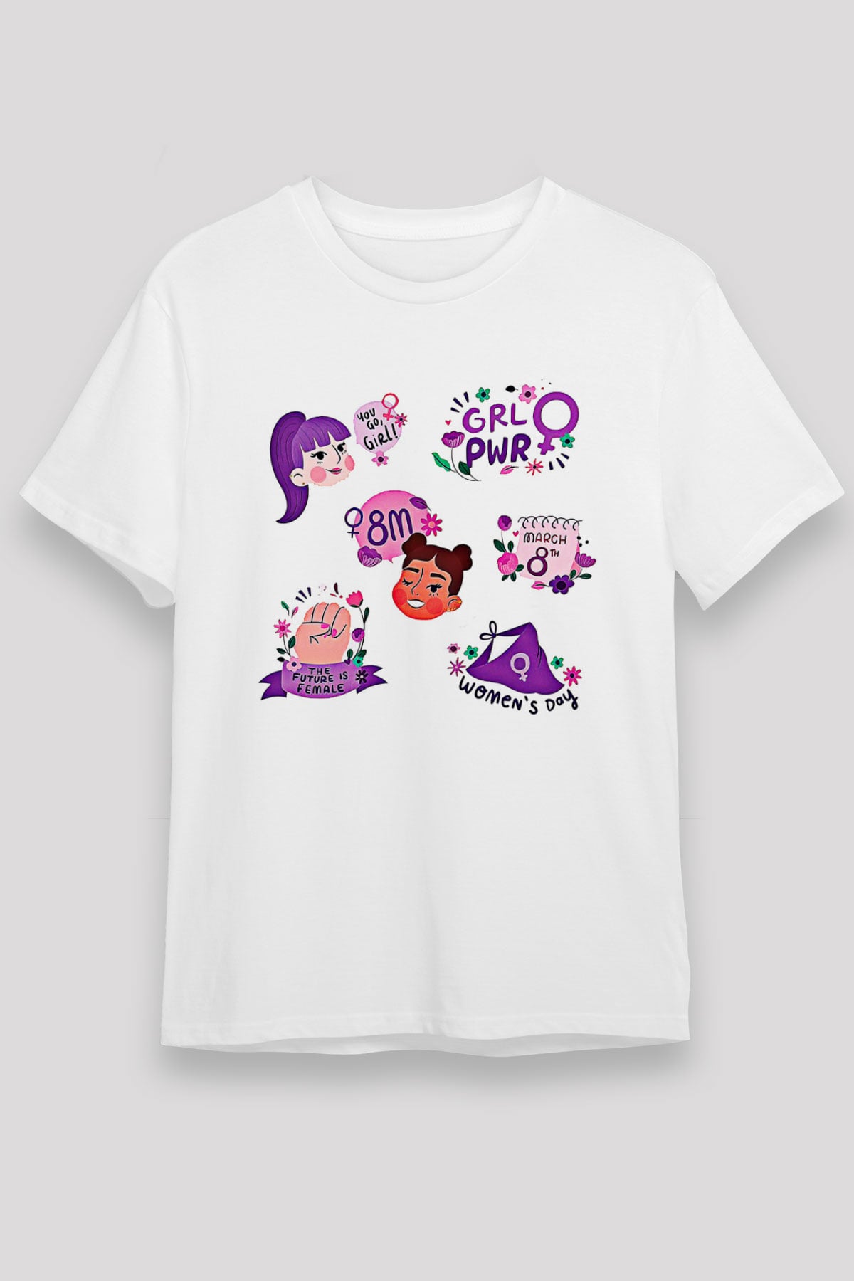 Kadınlar Günü Baskılı Unisex Beyaz Tişört - Tshirt