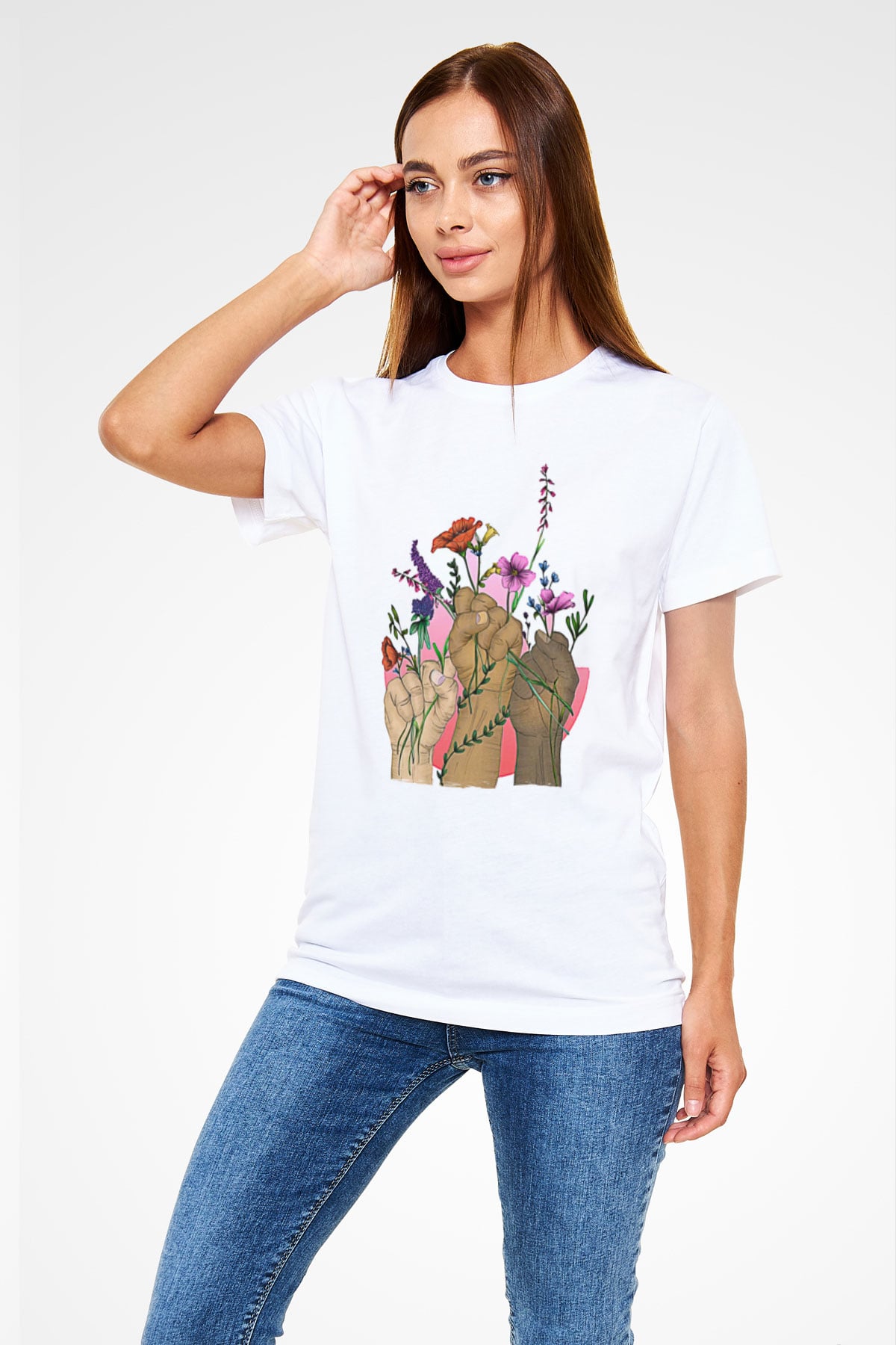 Kadınlar Günü Baskılı Unisex Beyaz Tişört - Tshirt