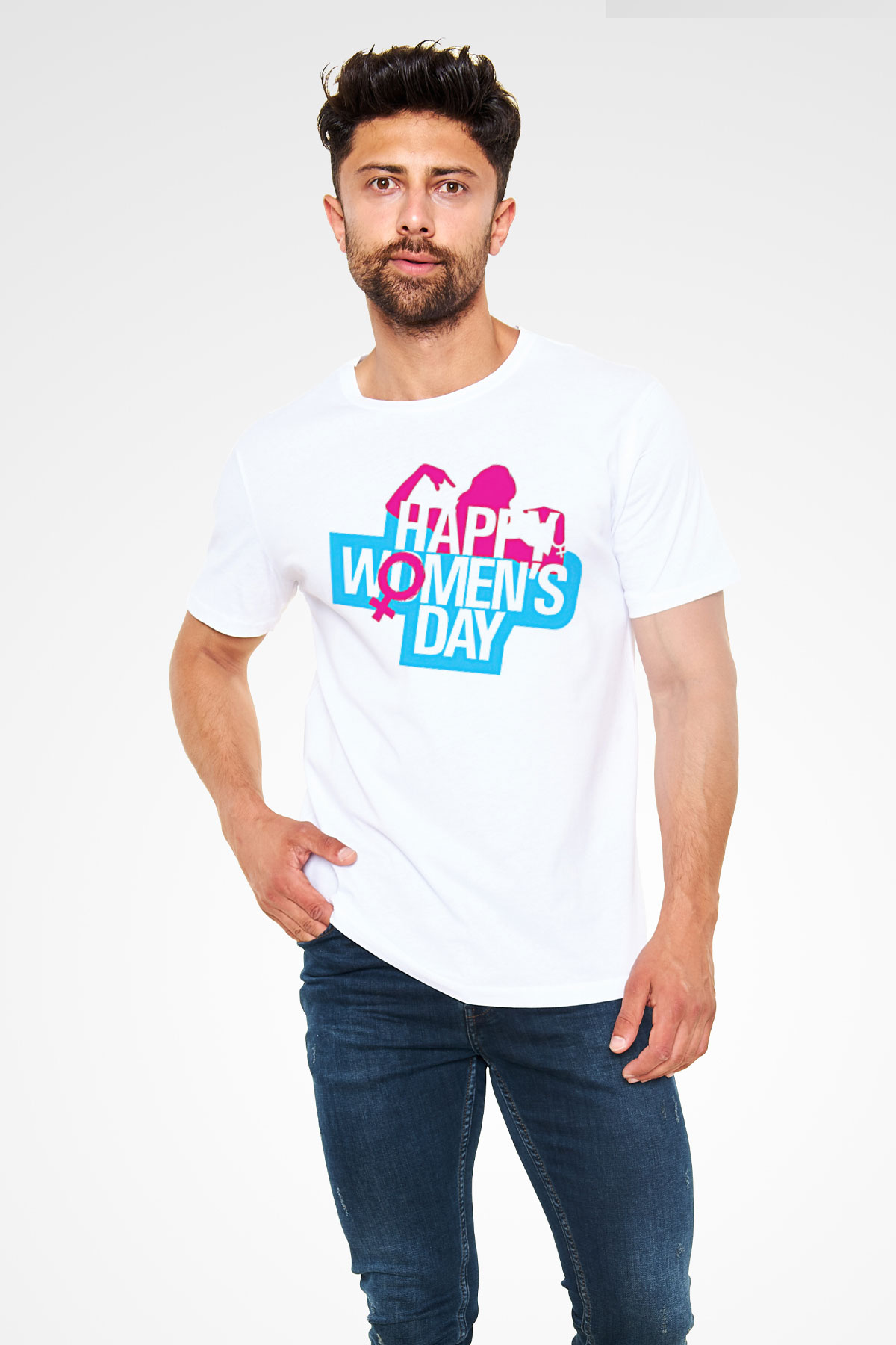 Kadınlar Günü Baskılı Unisex Beyaz Tişört - Tshirt