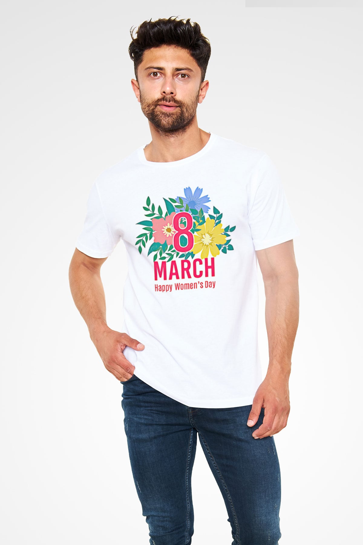 Kadınlar Günü Baskılı Unisex Beyaz Tişört - Tshirt