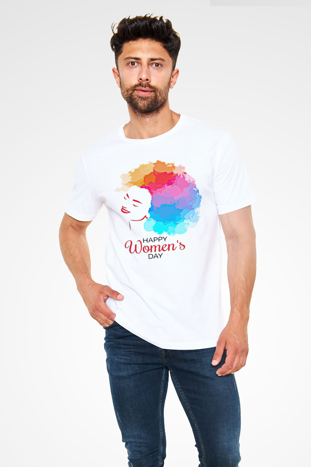 Kadınlar Günü Baskılı Unisex Beyaz Tişört - Tshirt