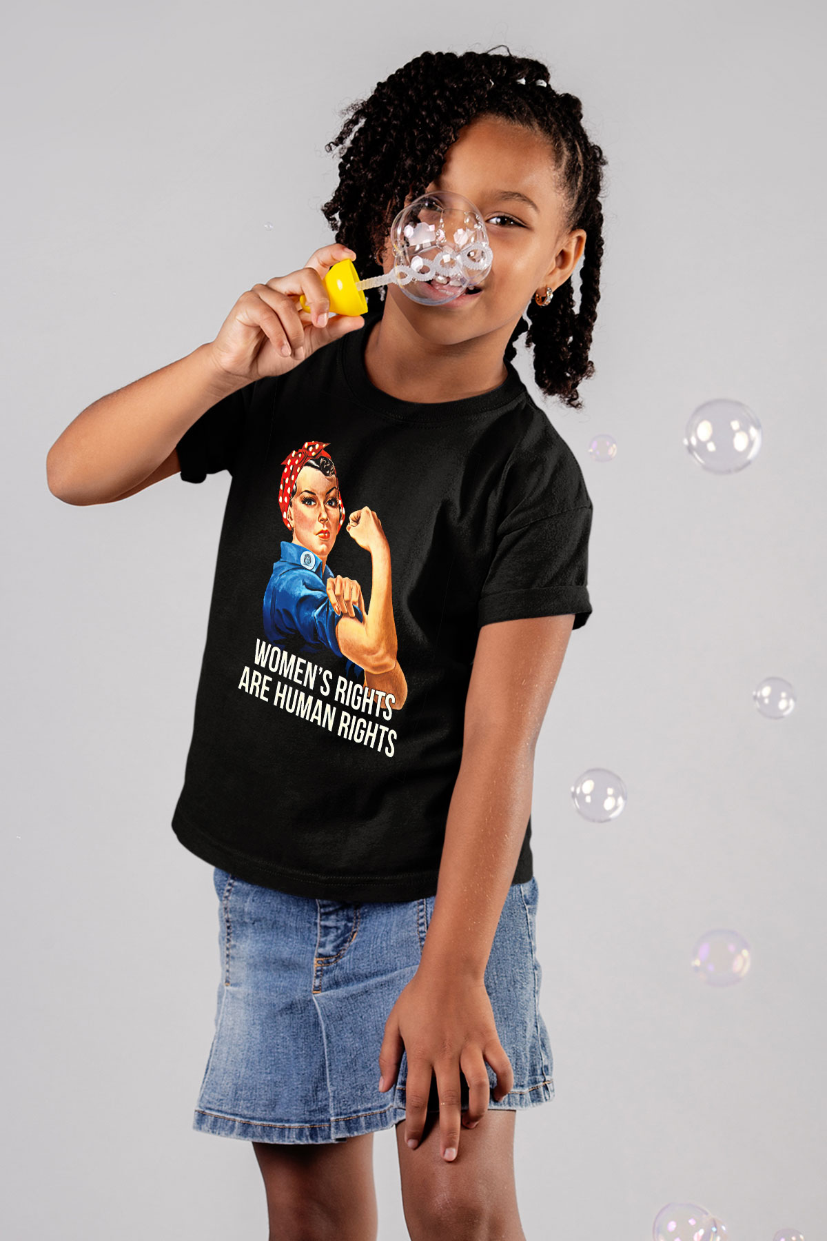 Kadınlar Günü Baskılı Unisex Siyah Çocuk Tişört - Tshirt