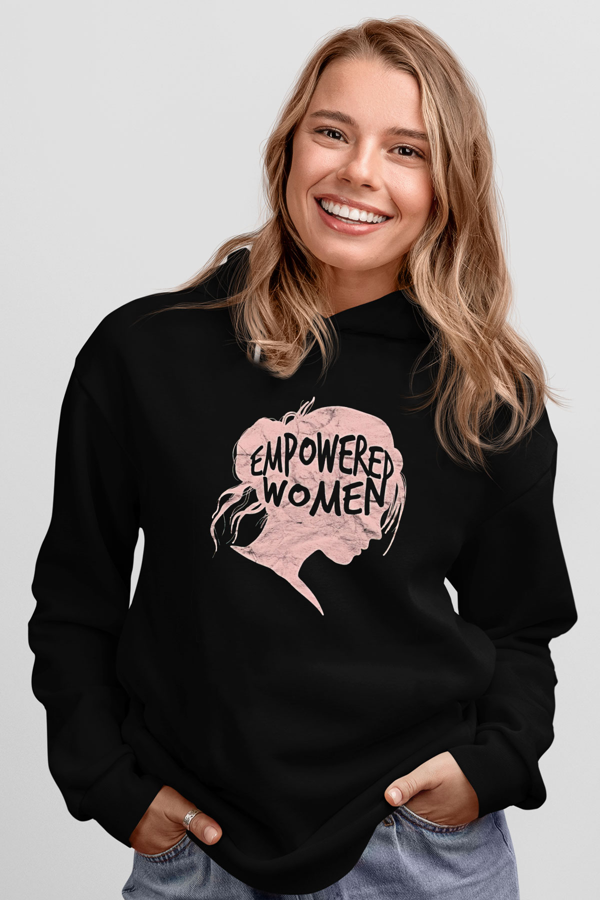 Kadınlar Günü Baskılı Unisex Siyah Hoodie