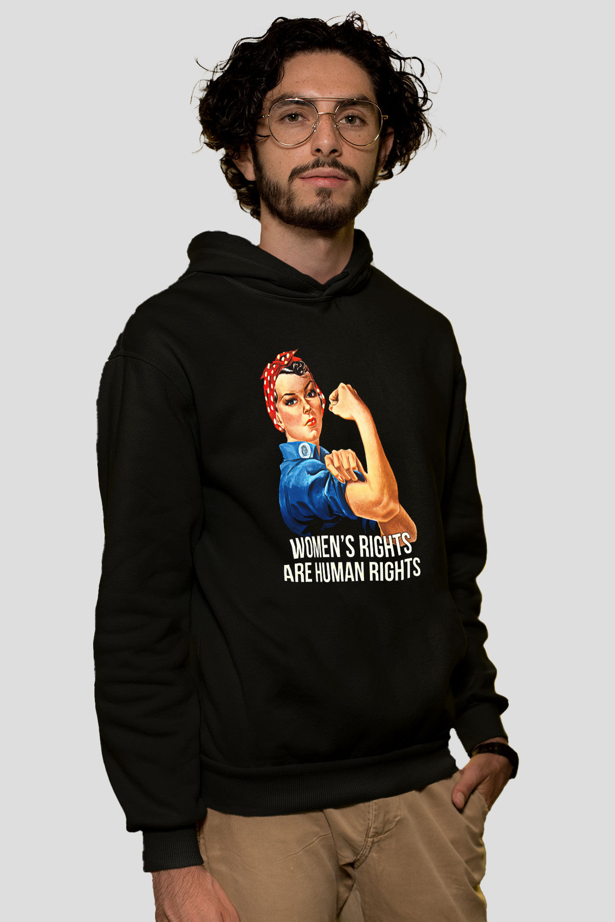 Kadınlar Günü Baskılı Unisex Siyah Hoodie