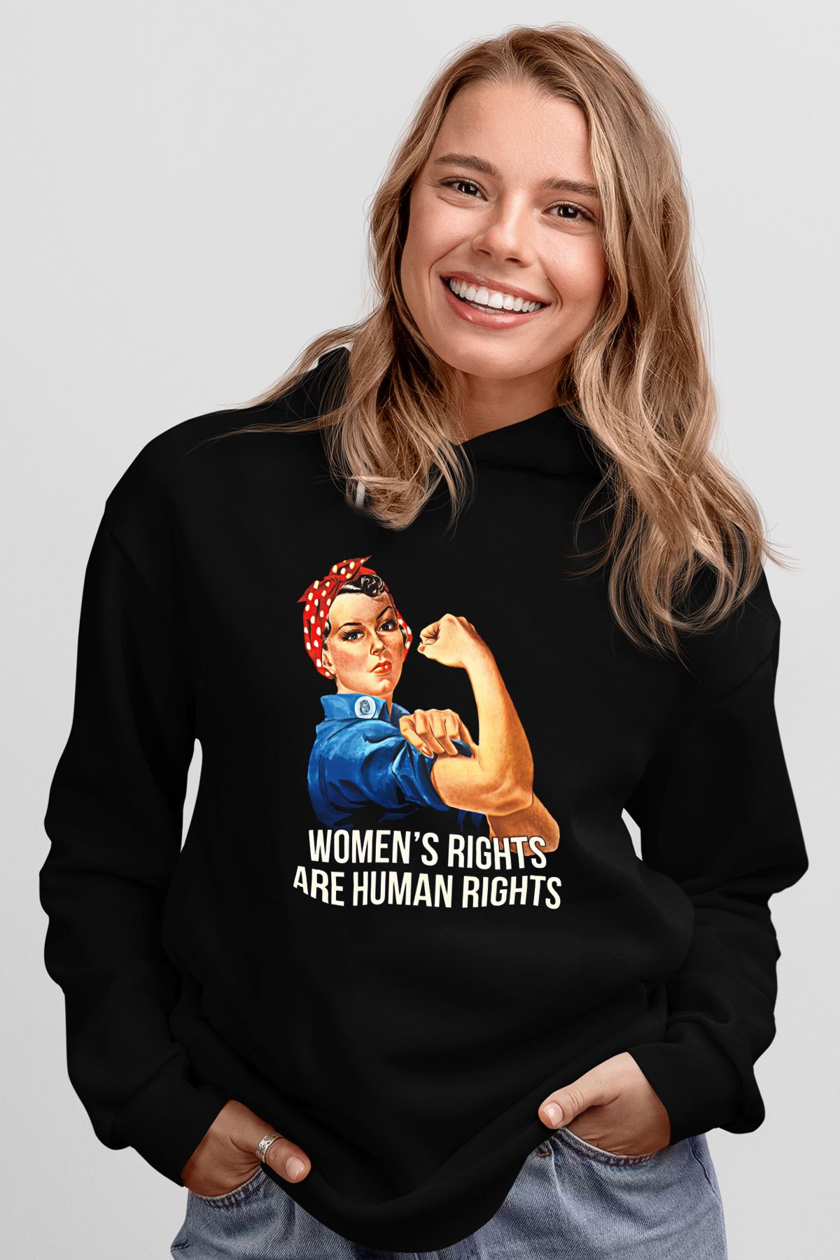 Kadınlar Günü Baskılı Unisex Siyah Hoodie