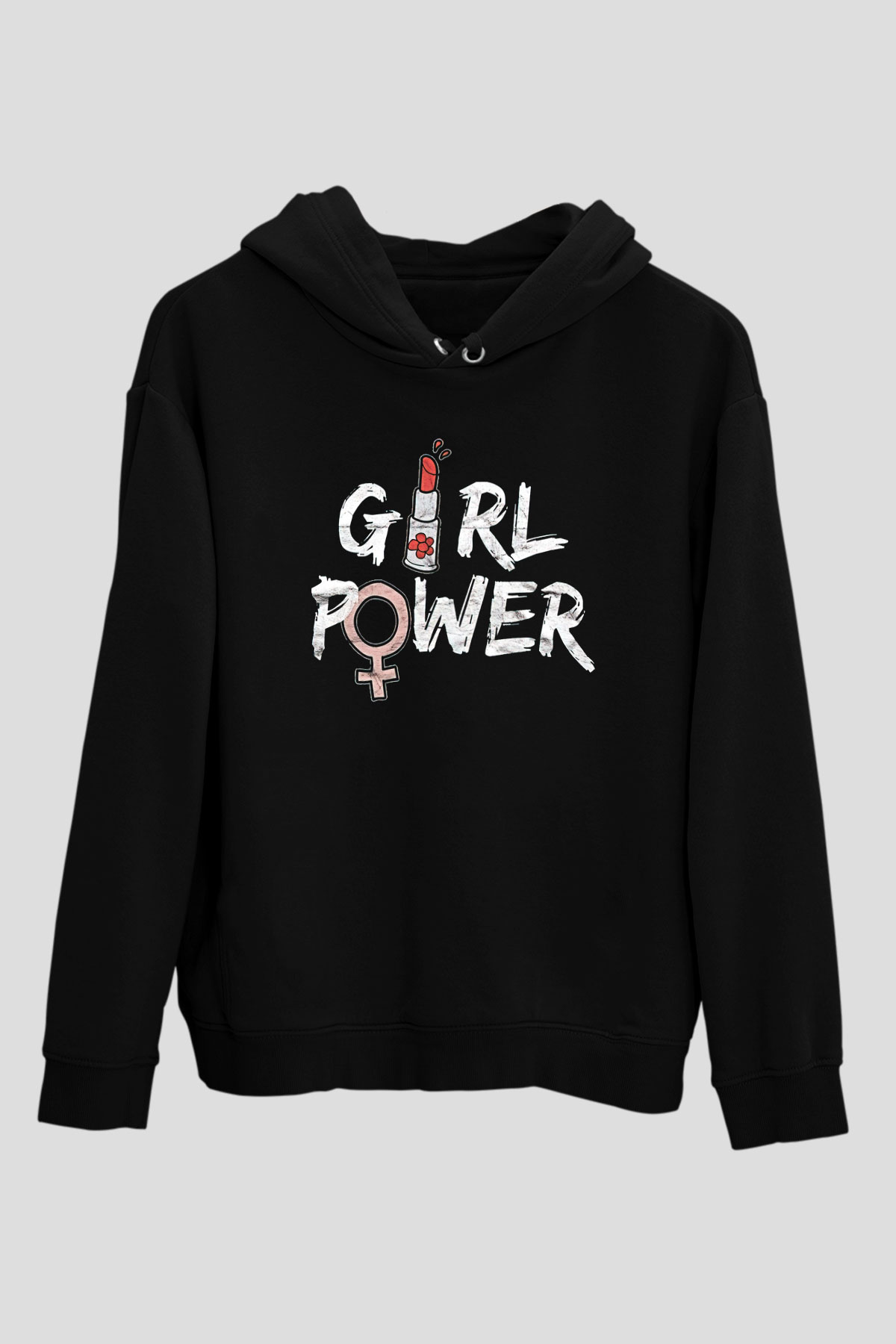 Kadınlar Günü Baskılı Unisex Siyah Hoodie