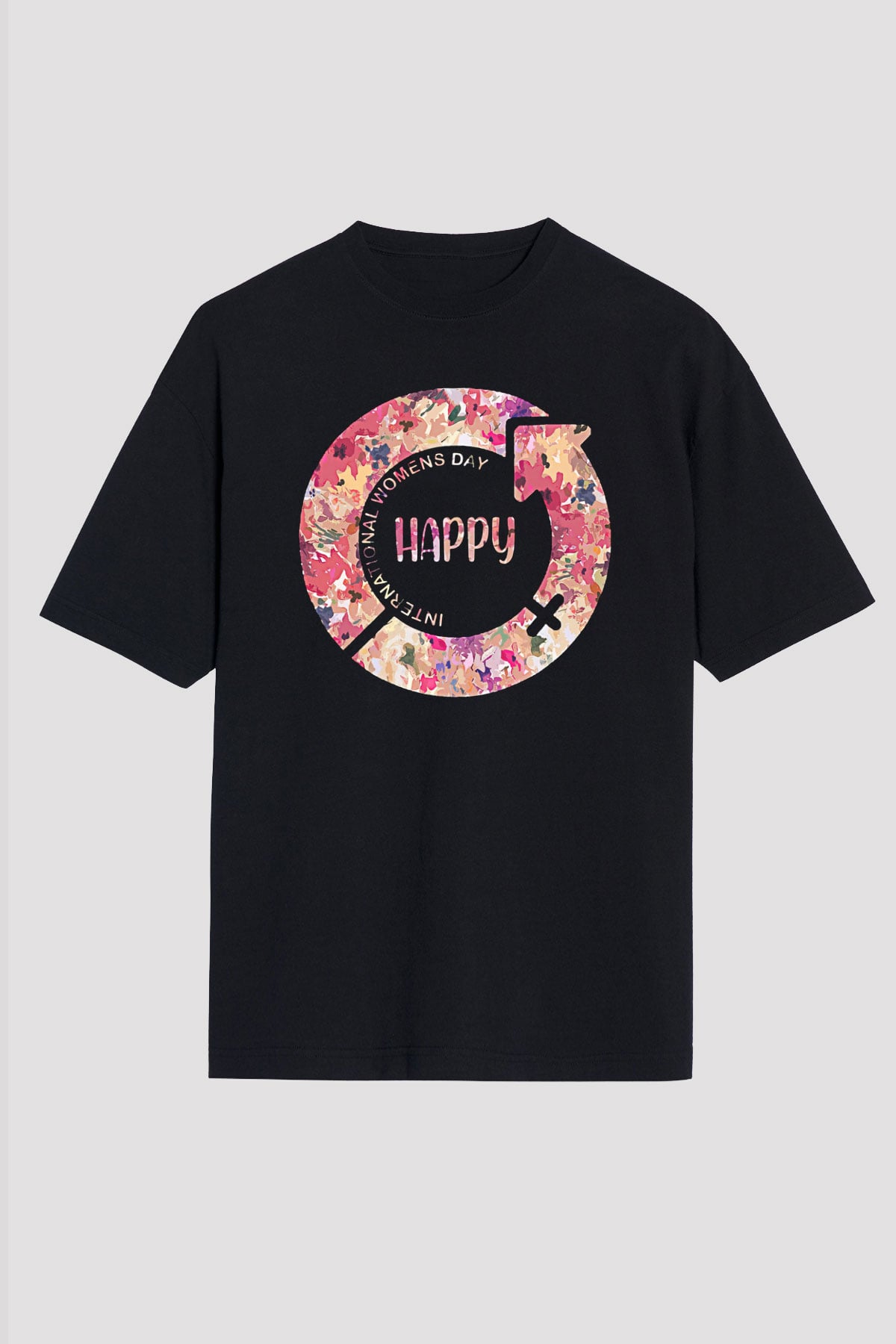 Kadınlar Günü Baskılı Unisex Siyah Oversize Tişört - Tshirt
