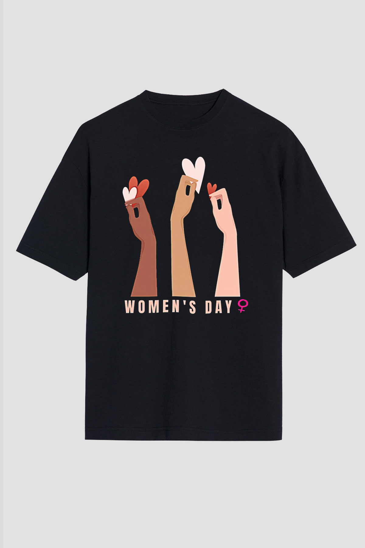 Kadınlar Günü Baskılı Unisex Siyah Oversize Tişört - Tshirt