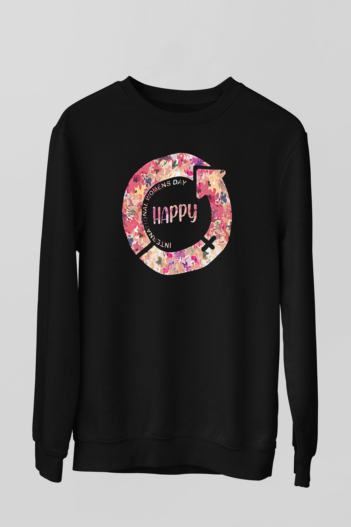Kadınlar Günü Baskılı Unisex Siyah Sweatshirt