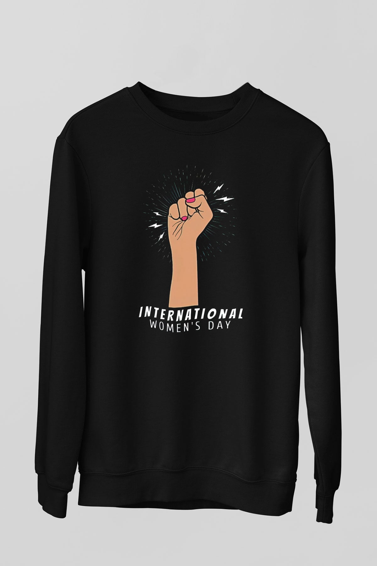 Kadınlar Günü Baskılı Unisex Siyah Sweatshirt