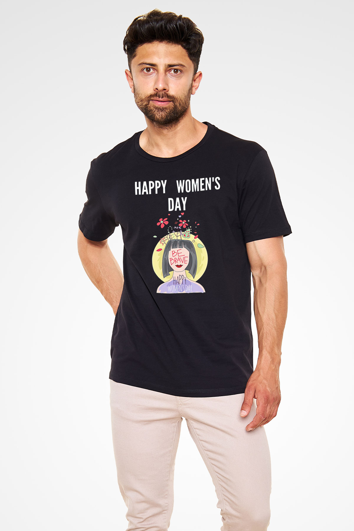 Kadınlar Günü Baskılı Unisex Siyah Tişört - Tshirt