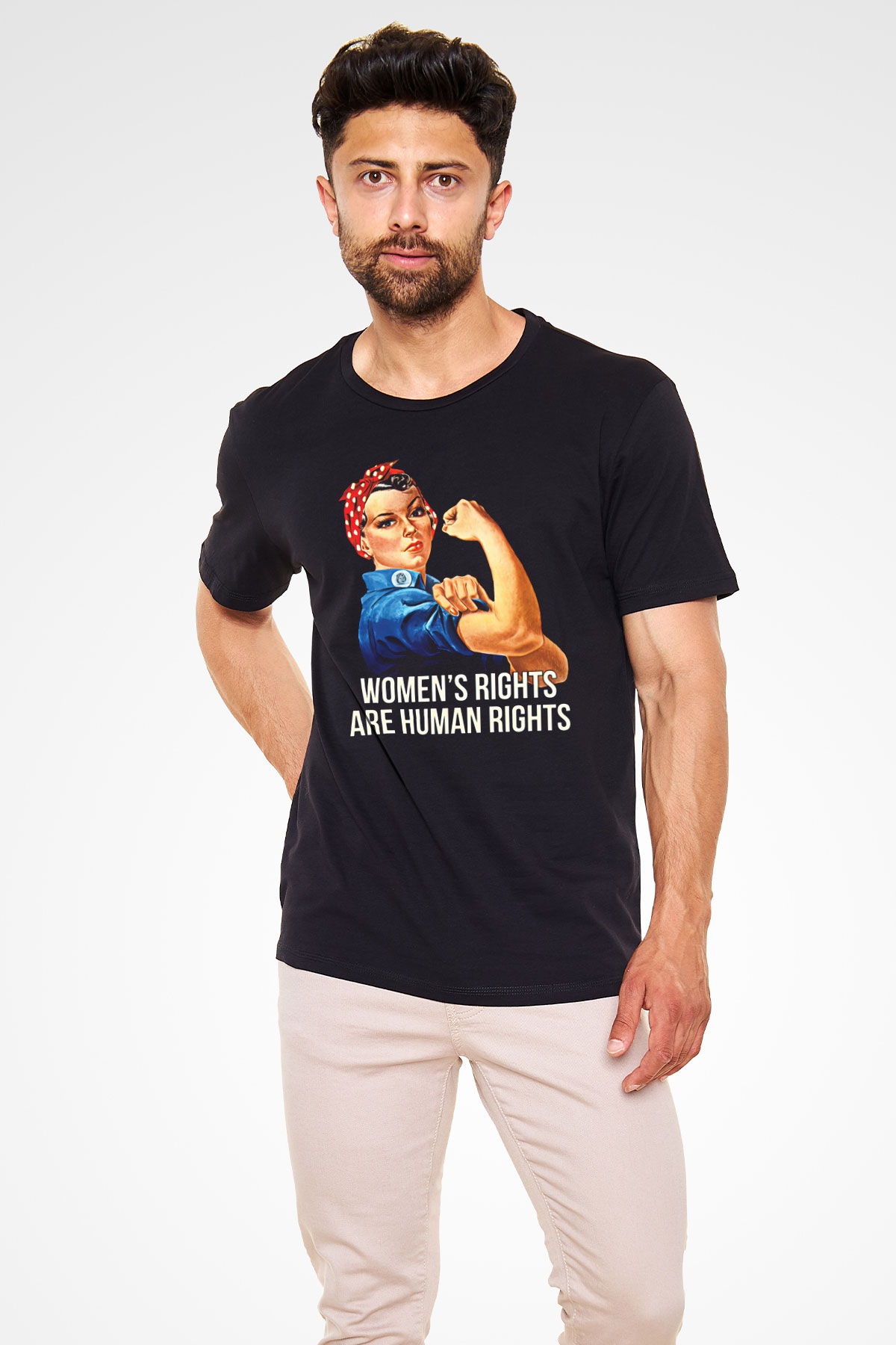 Kadınlar Günü Baskılı Unisex Siyah Tişört - Tshirt