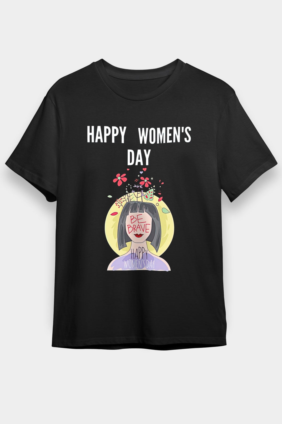 Kadınlar Günü Baskılı Unisex Siyah Tişört - Tshirt
