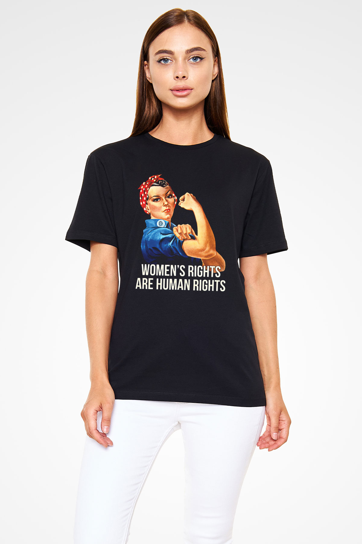 Kadınlar Günü Baskılı Unisex Siyah Tişört - Tshirt