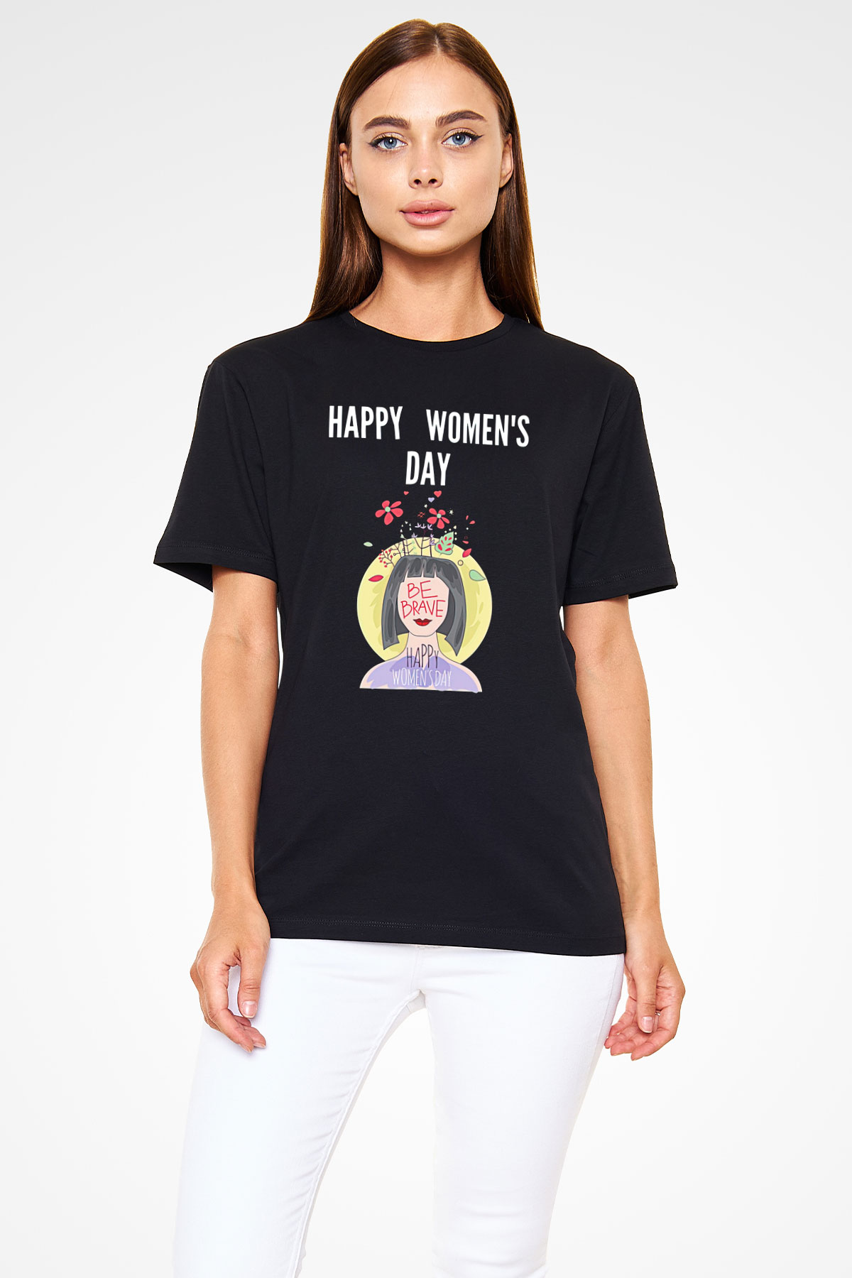 Kadınlar Günü Baskılı Unisex Siyah Tişört - Tshirt