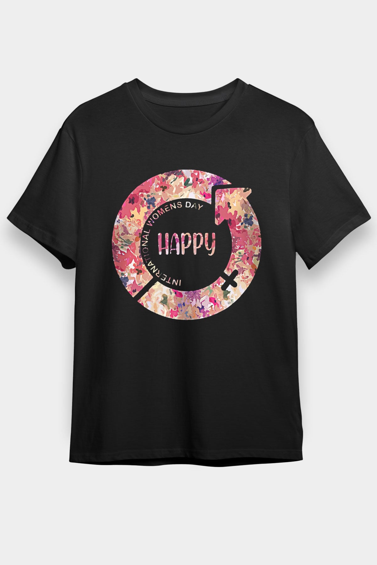 Kadınlar Günü Baskılı Unisex Siyah Tişört - Tshirt