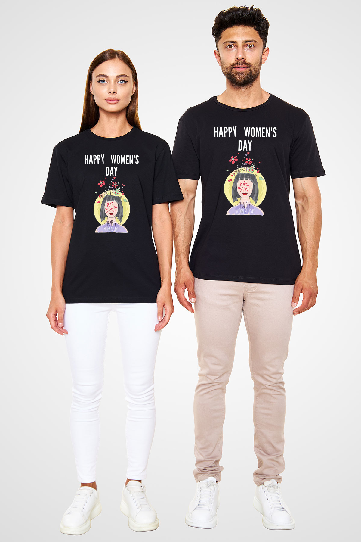 Kadınlar Günü Baskılı Unisex Siyah Tişört - Tshirt