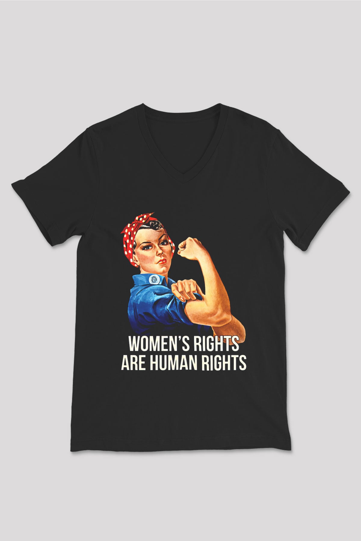 Kadınlar Günü Baskılı Unisex Siyah V Yaka Tişört - Tshirt