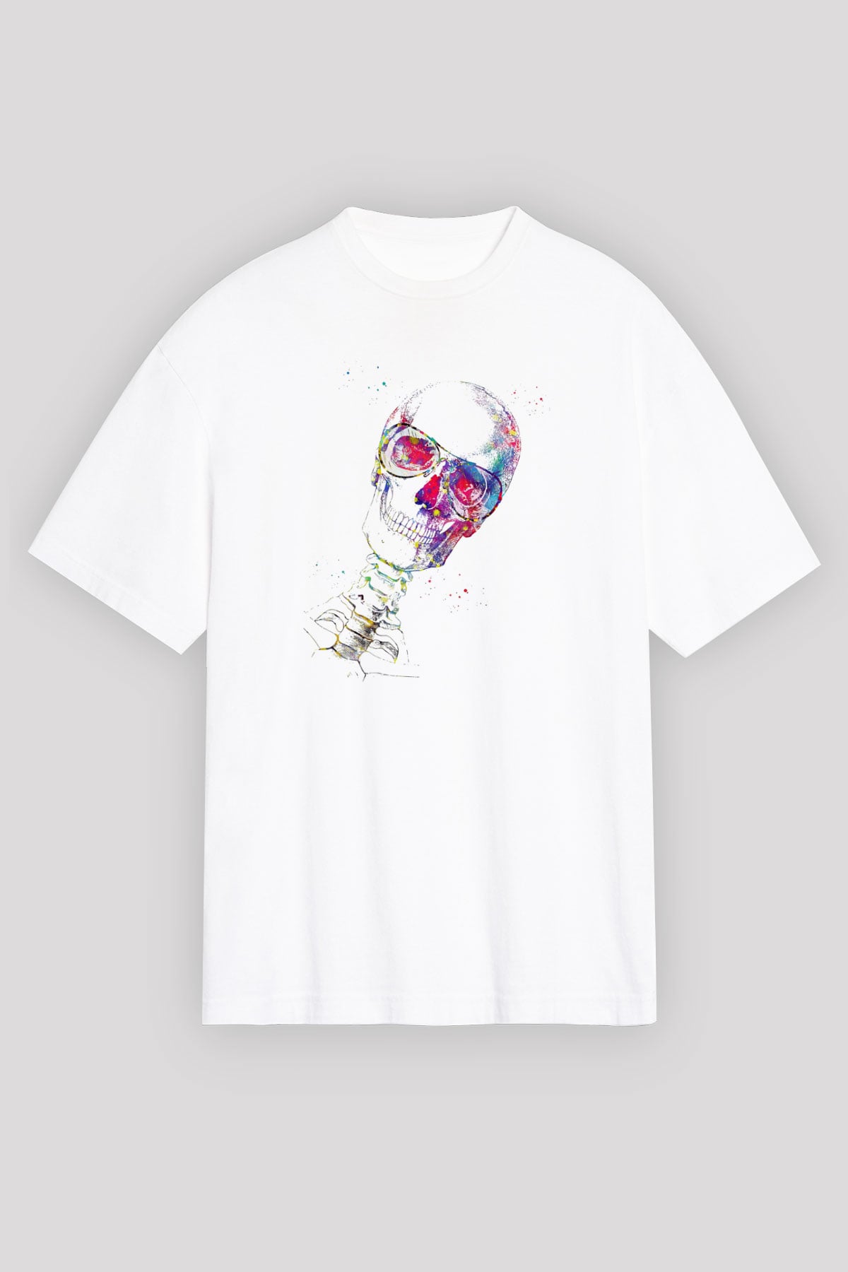 Kafatası Anatomi Baskılı Unisex Oversize Beyaz Tişört - Tshirt