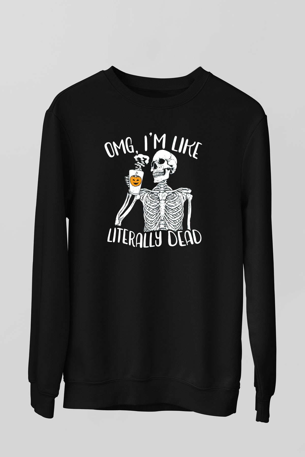 Kahve İçen İskelet Baskılı Unisex Siyah  Sweatshirt