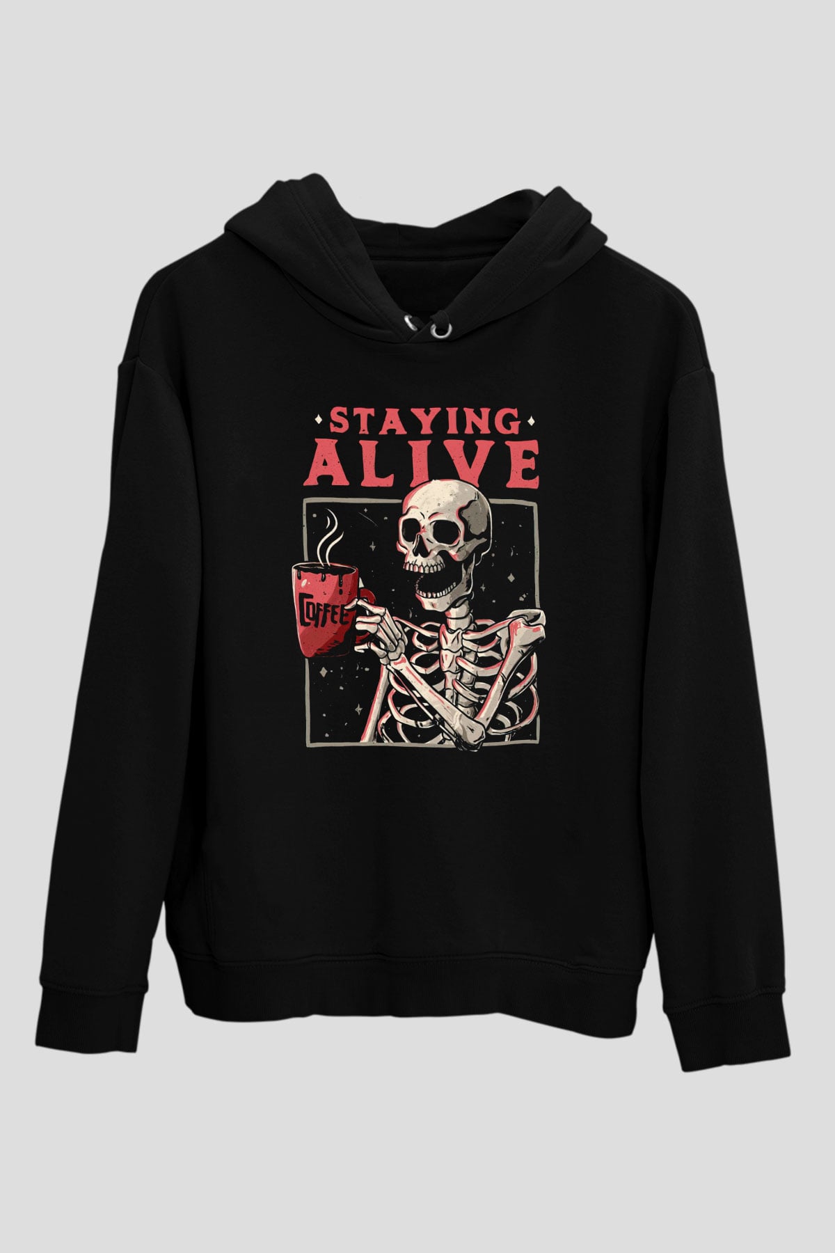 Kahve İçen İskeletSiyah  Unisex Hoodie