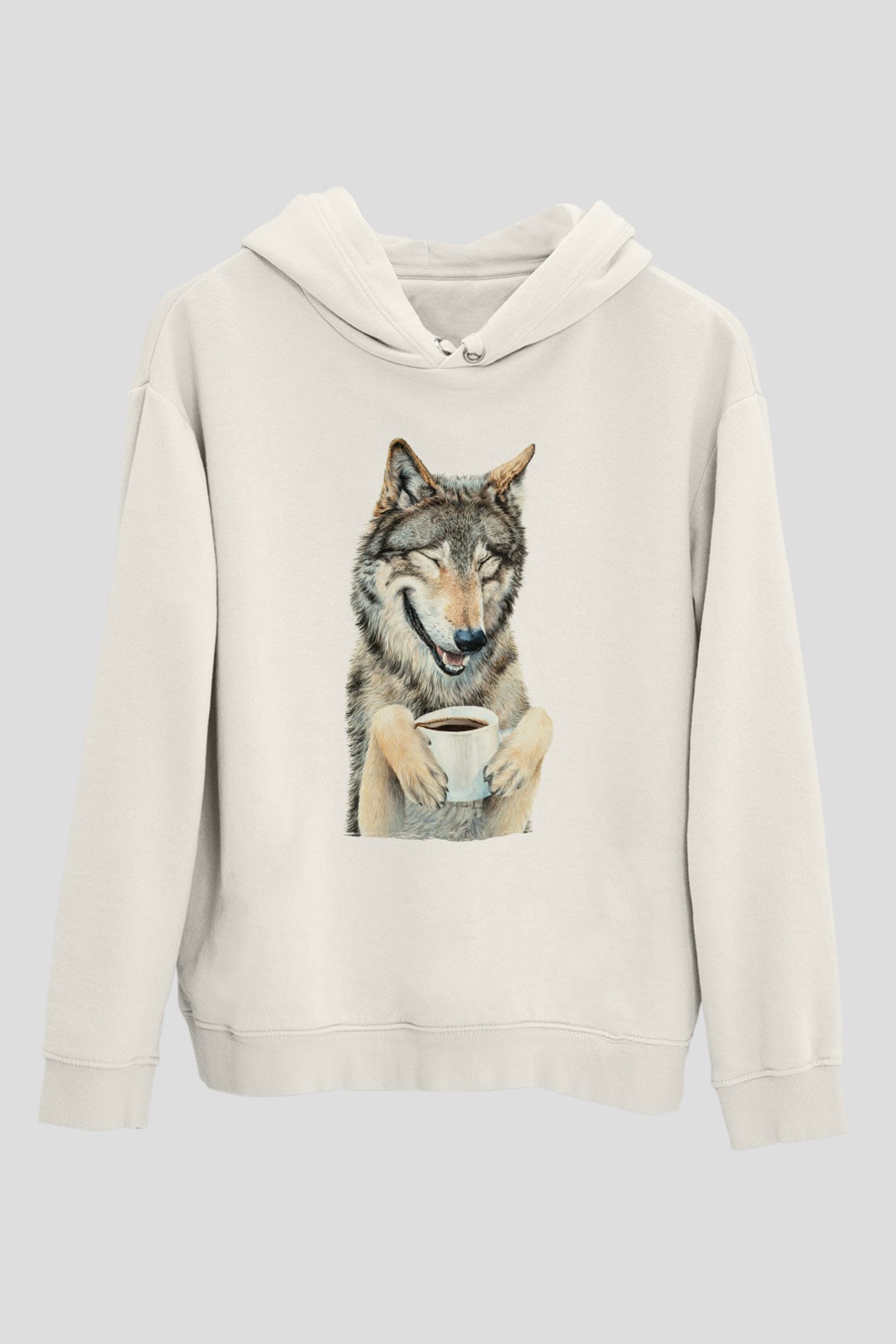 Kahve İçen KurtBeyaz  Unisex Hoodie