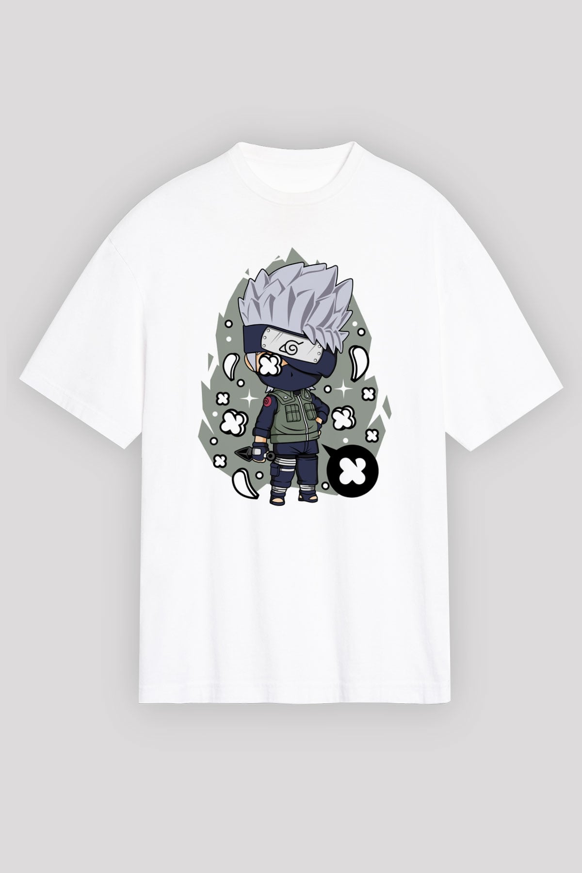 Kakashi Baskılı Beyaz Unisex Oversize Tişört