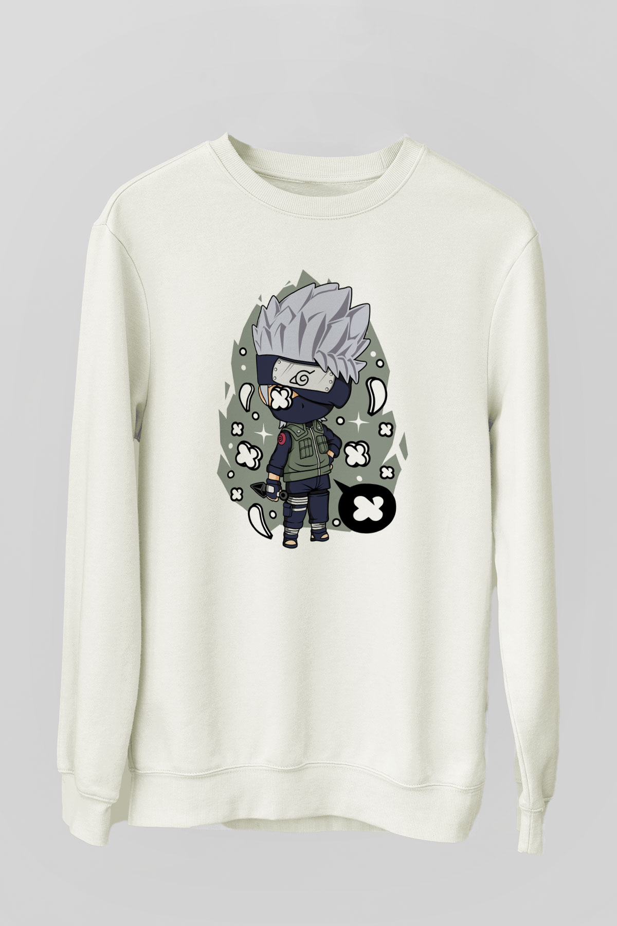 Kakashi Baskılı Beyaz Unisex Sweatshirt