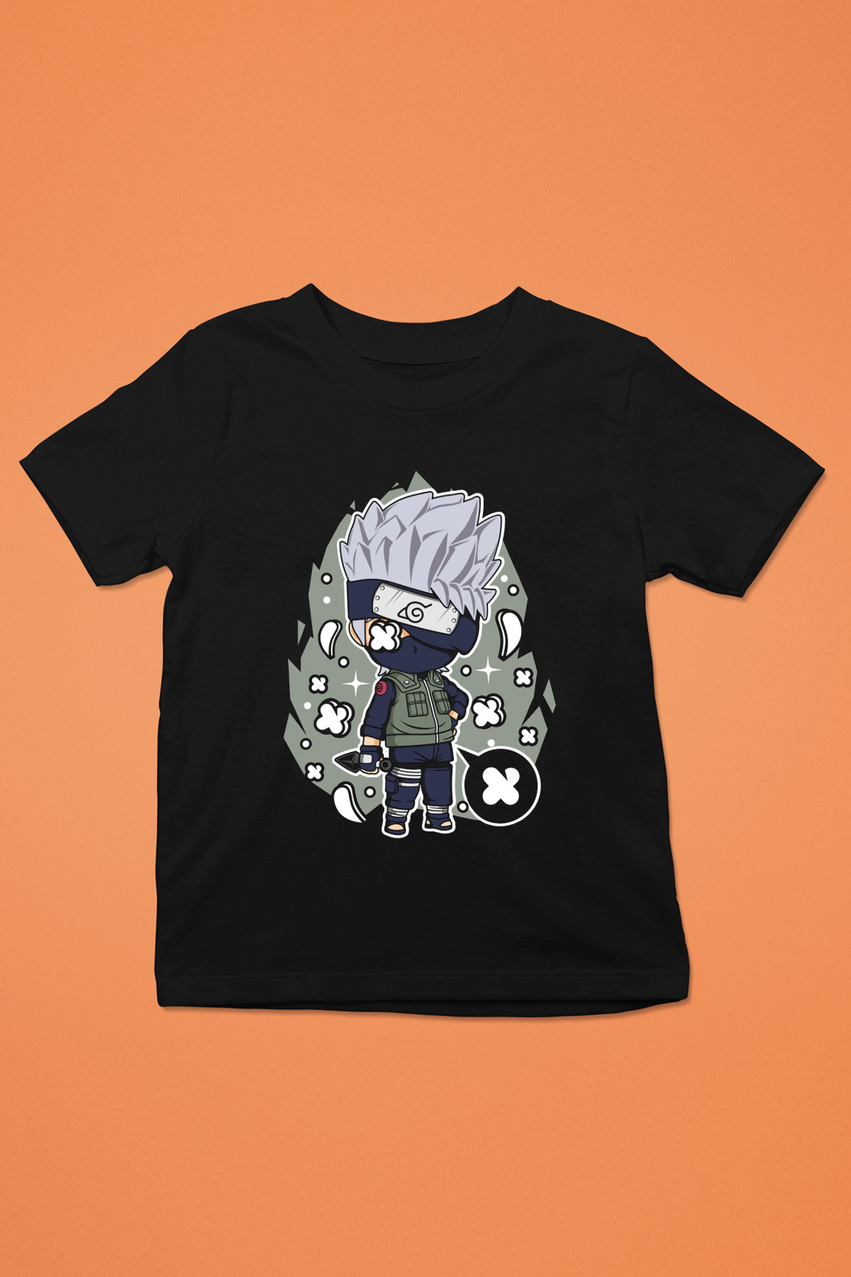 Kakashi Baskılı Unisex Siyah Çocuk Tişört
