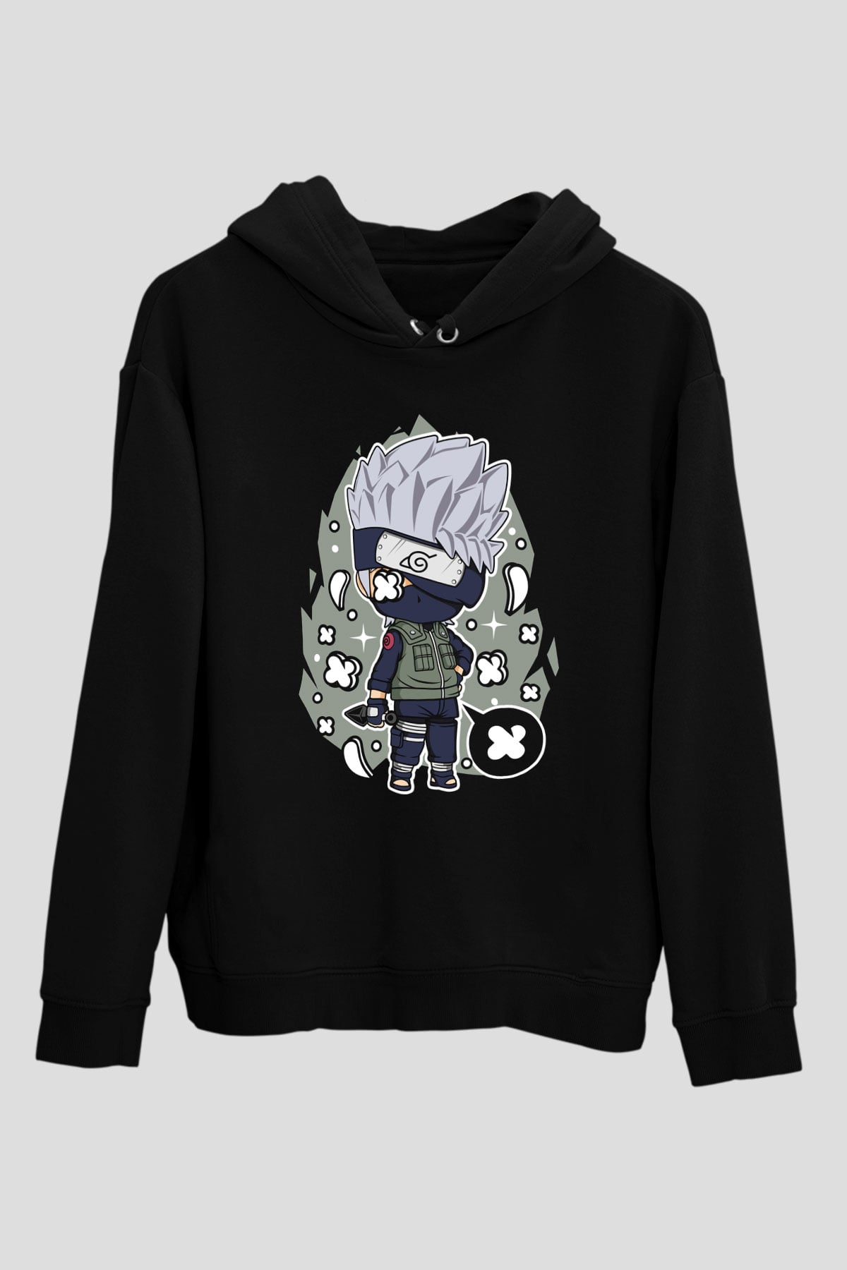 Kakashi Baskılı Unisex Siyah Hoodie