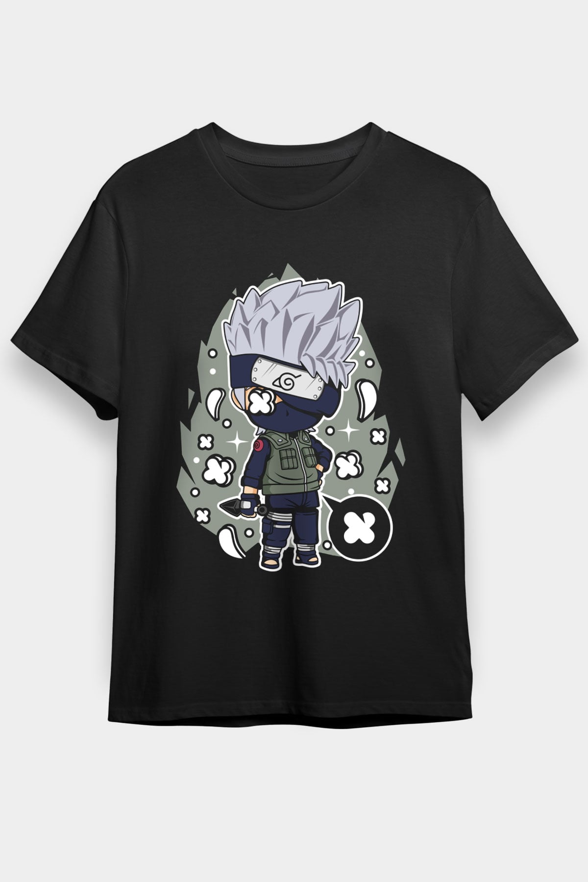 Kakashi Baskılı Unisex Siyah Tişört
