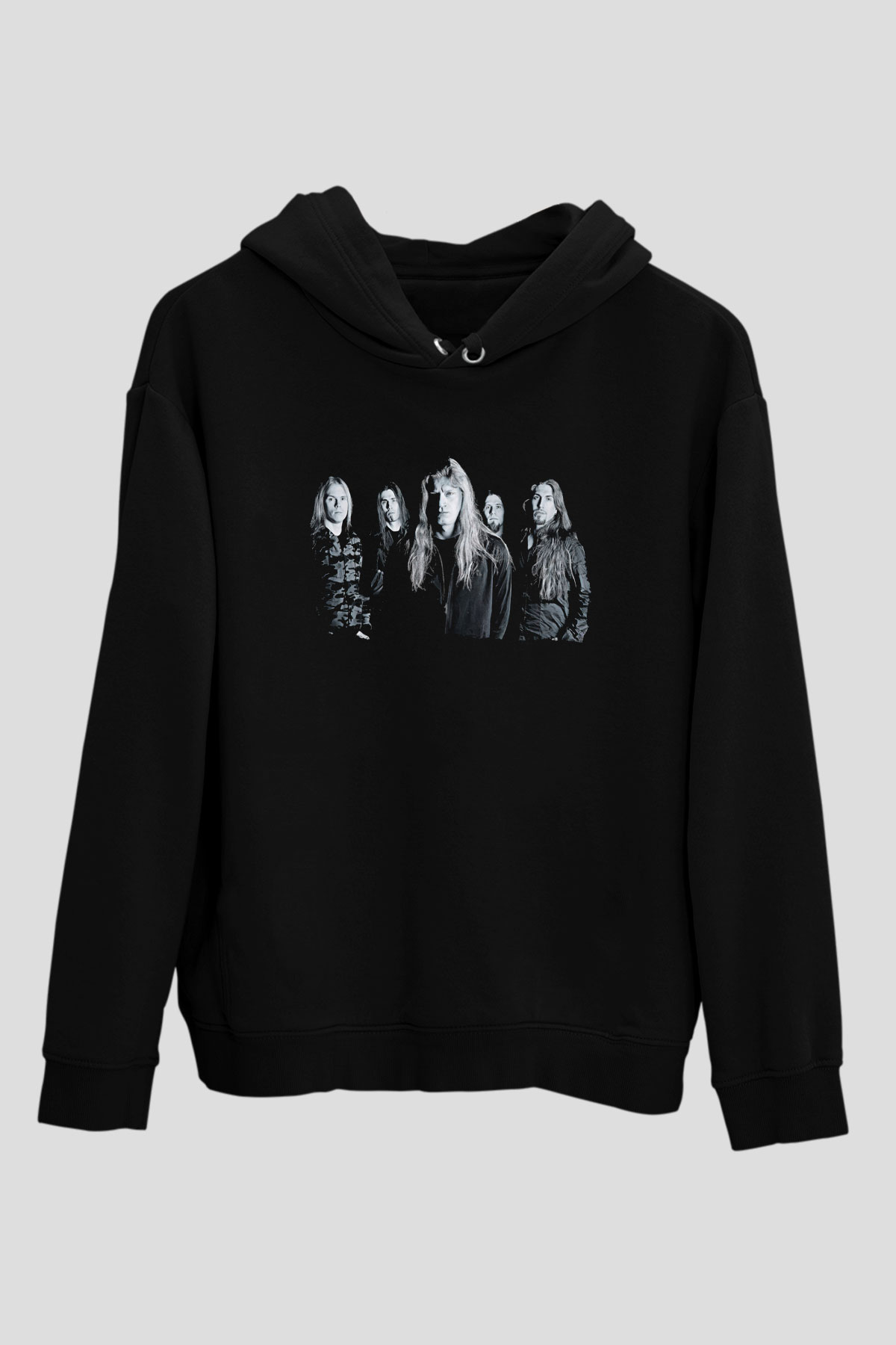 Kalmah Baskılı Unisex Siyah Kapüşonlu Sweatshirt