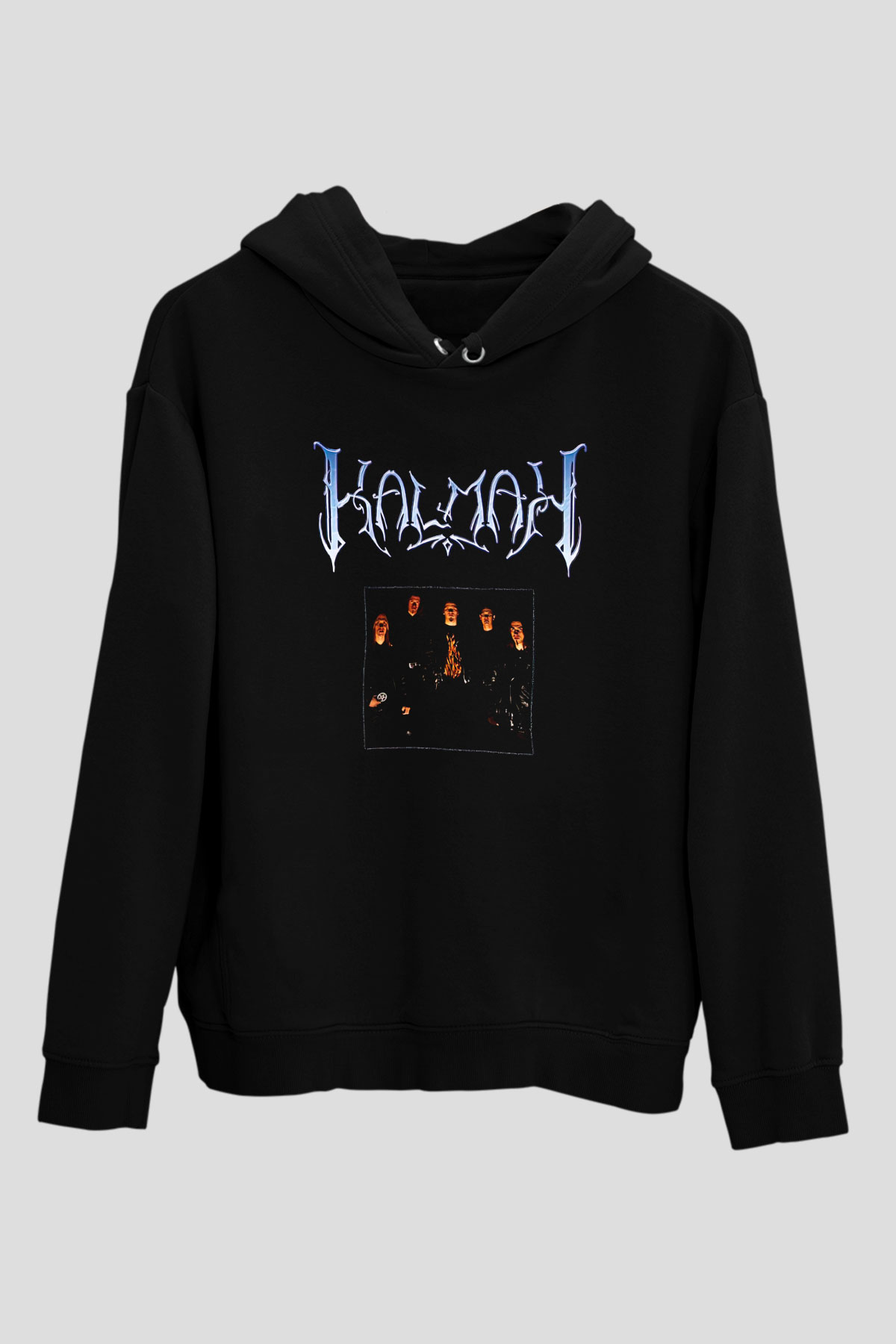 Kalmah Baskılı Unisex Siyah Kapüşonlu Sweatshirt