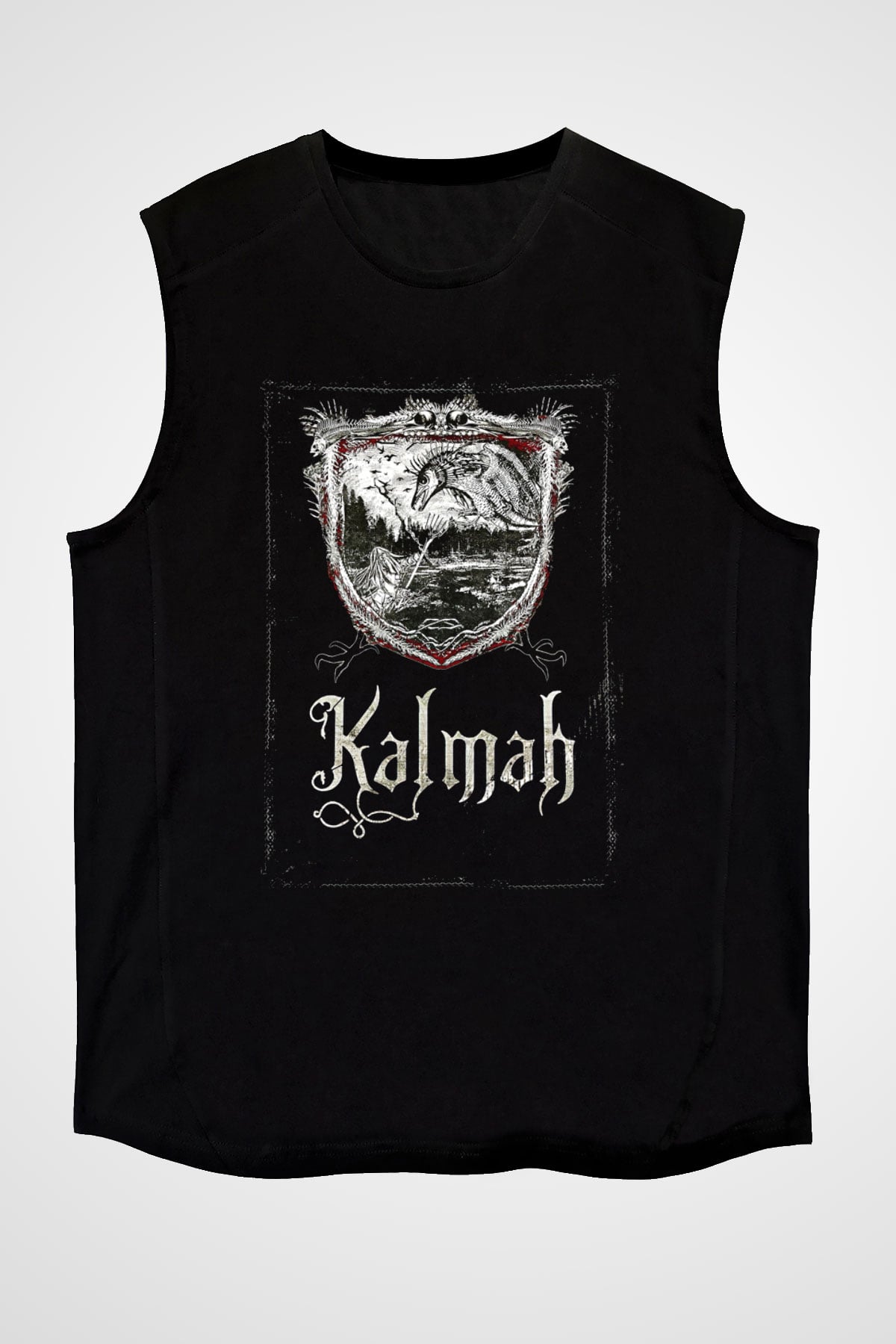 Kalmah Baskılı Unisex Siyah Kolsuz Tişört - Tshirt