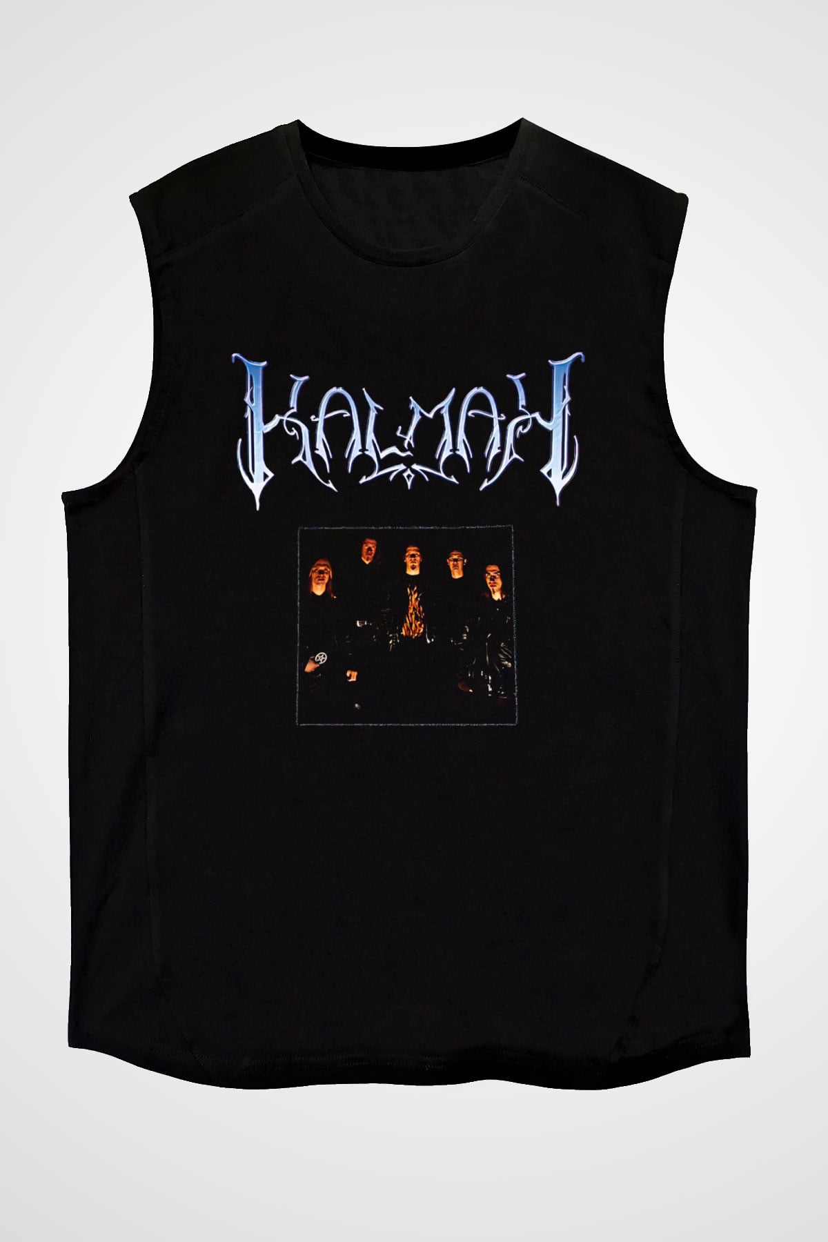 Kalmah Baskılı Unisex Siyah Kolsuz Tişört - Tshirt