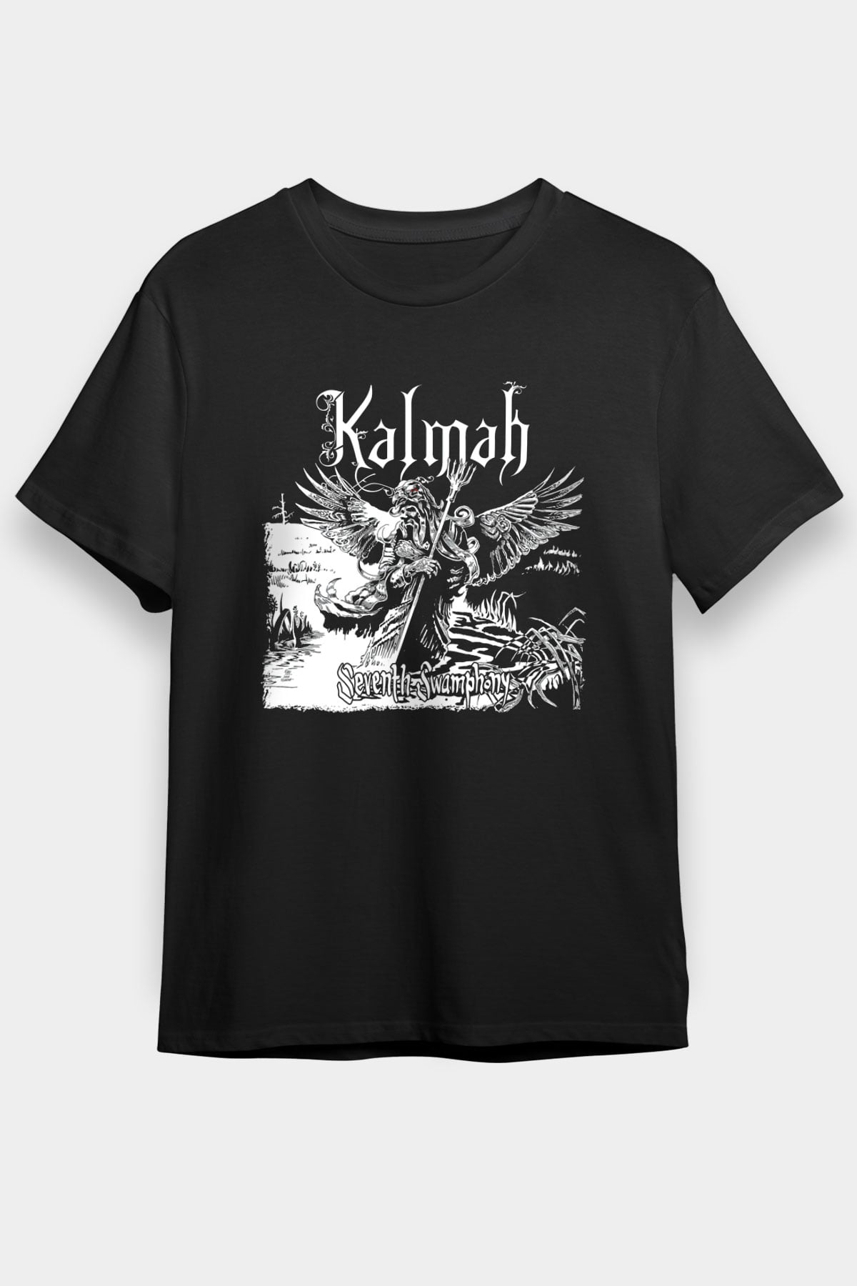 Kalmah Baskılı Unisex Siyah Tişört - Tshirt
